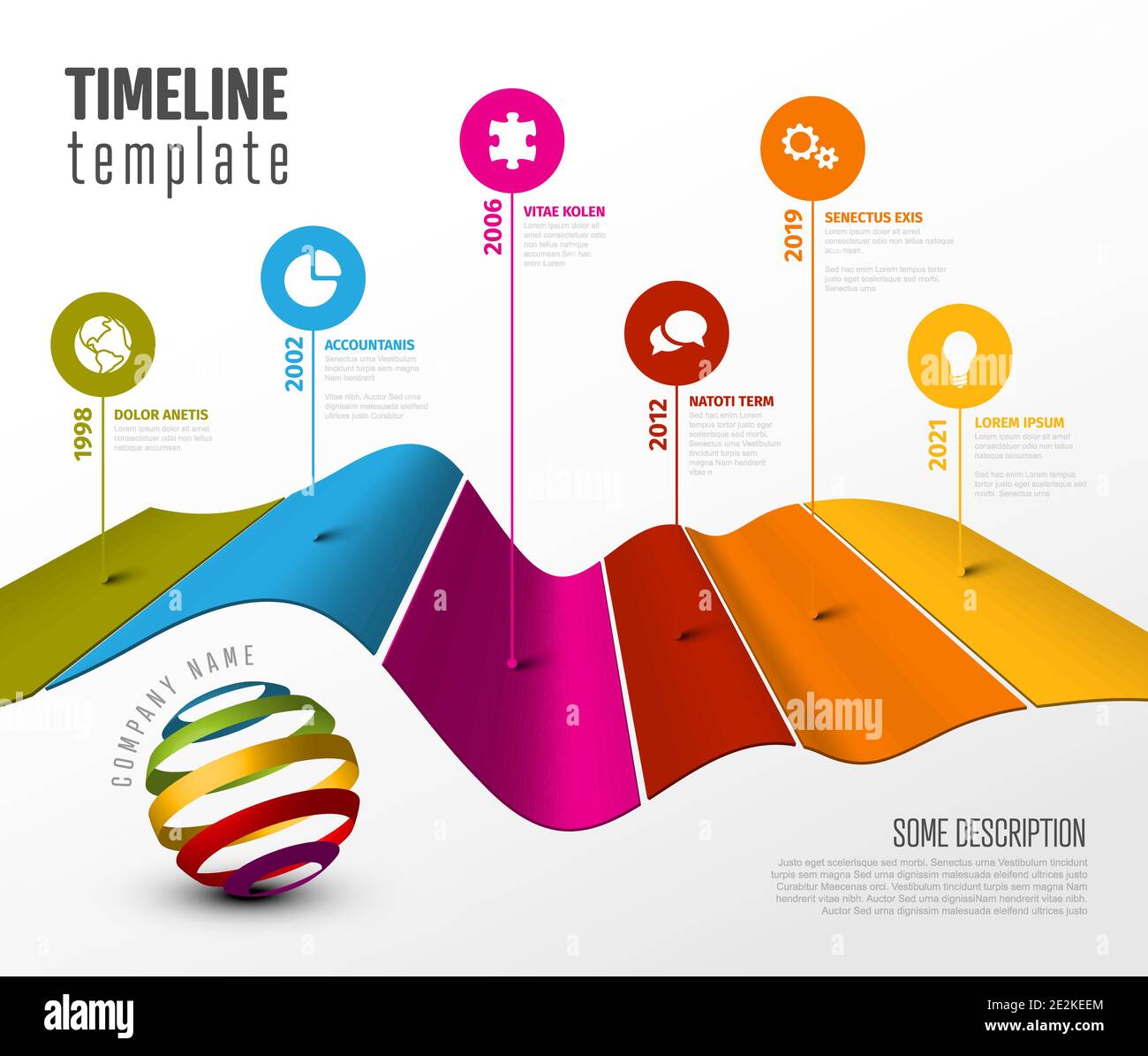 Vector Infographic diagonal timeline report template with 3d colored ...