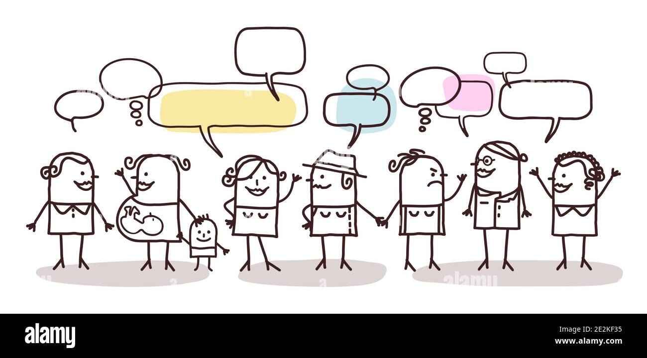 Hand drawn Cartoon Women people and social network Stock Vector Image ...