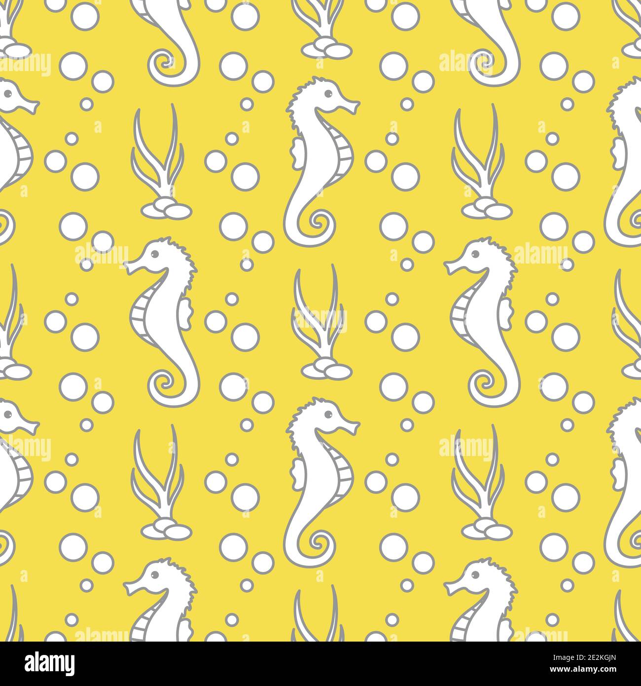 Vector seamless pattern with sea horses, underwater plants and bubbles ...