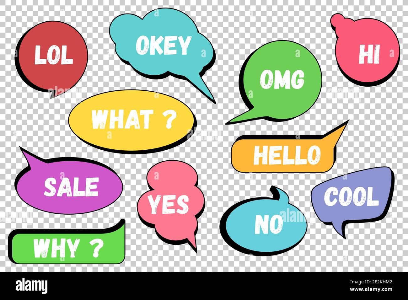 Set colorful comic speech bubbles on isolated background Stock Vector