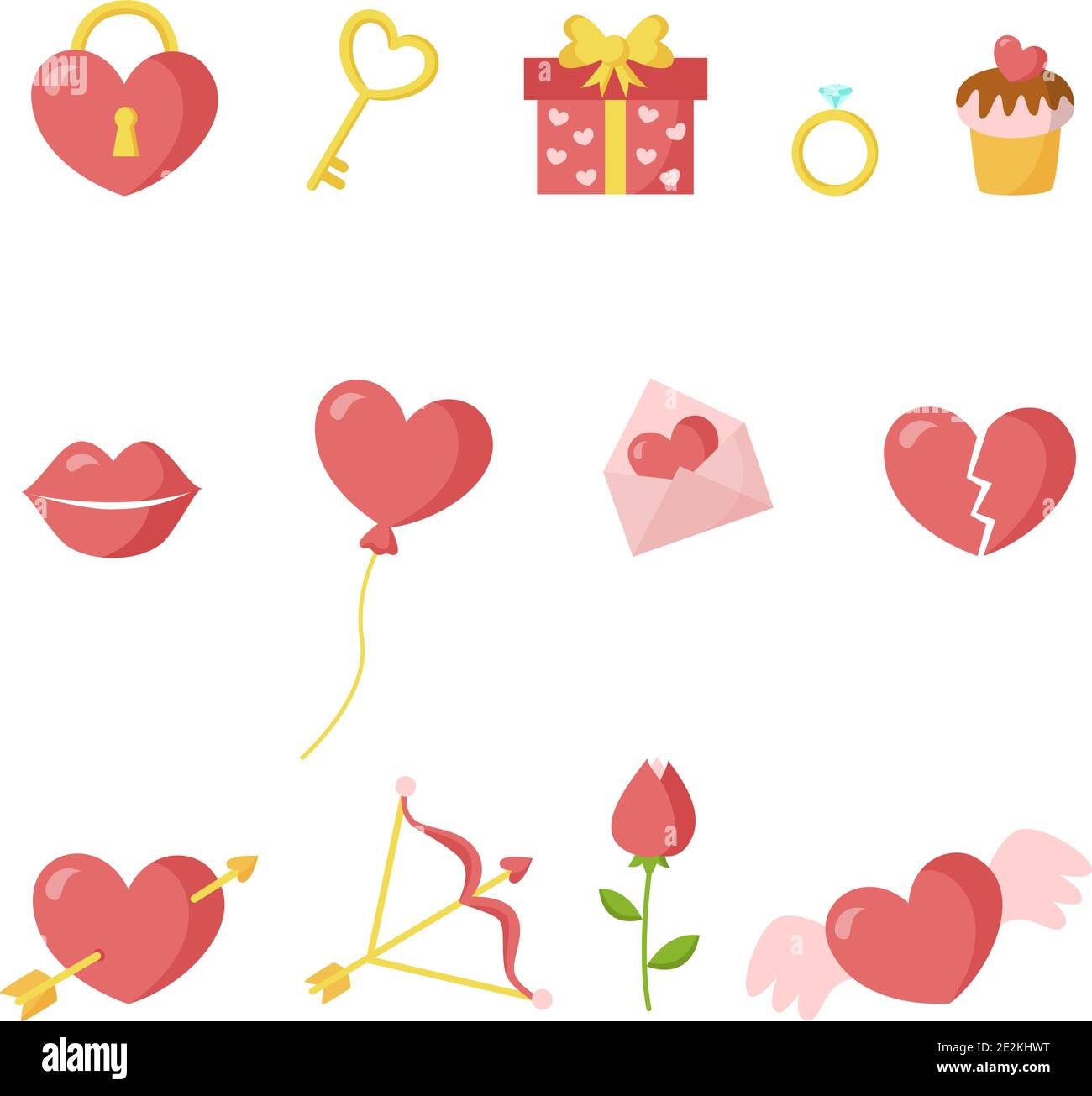 Set of cute cartoon valentine day elements. Valentine bundle Stock ...