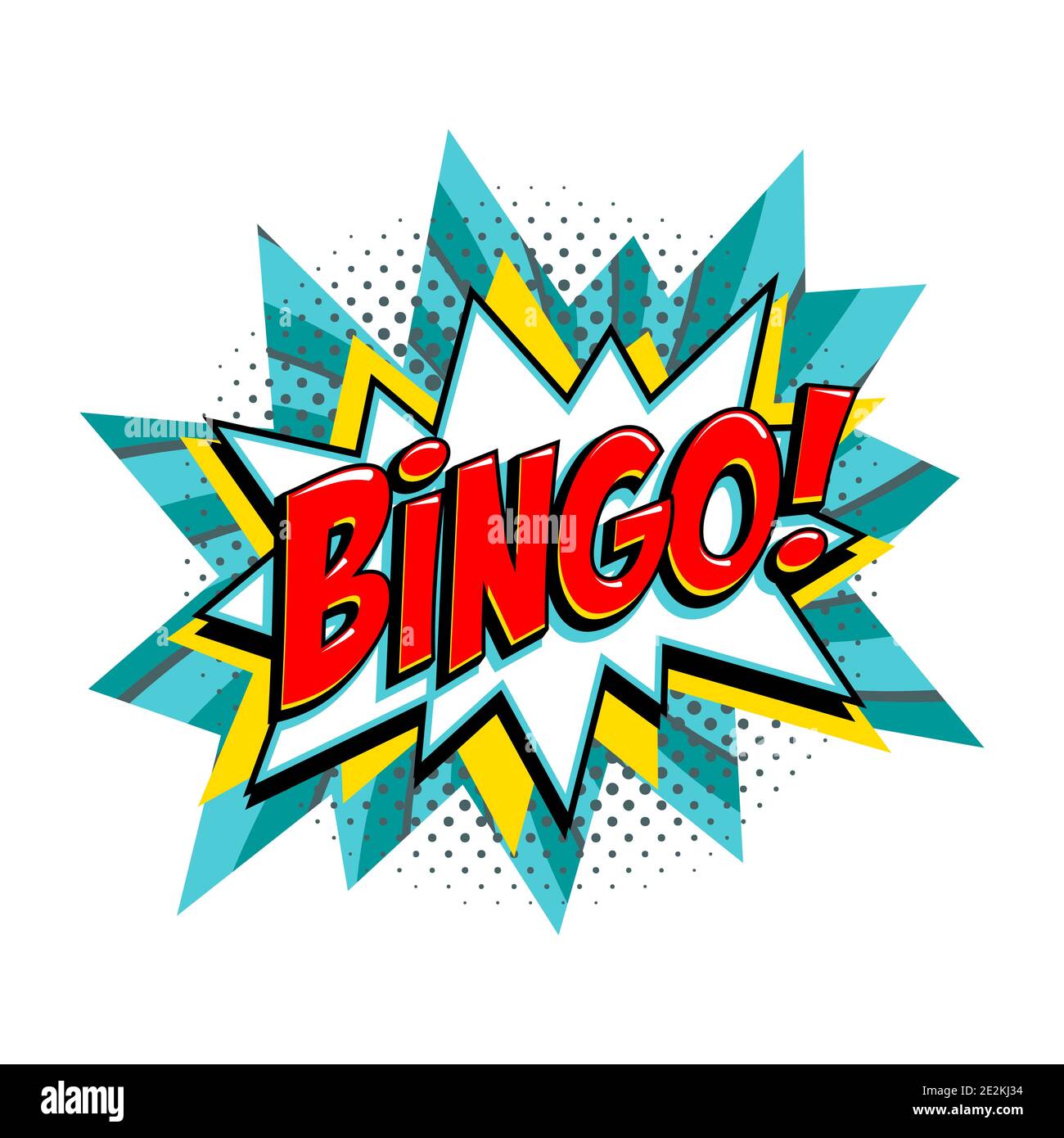 Bingo - lottery turquoise vector banner. Lottery game background in Comic pop-art style. Cartoon vector illustration. Stock Vector