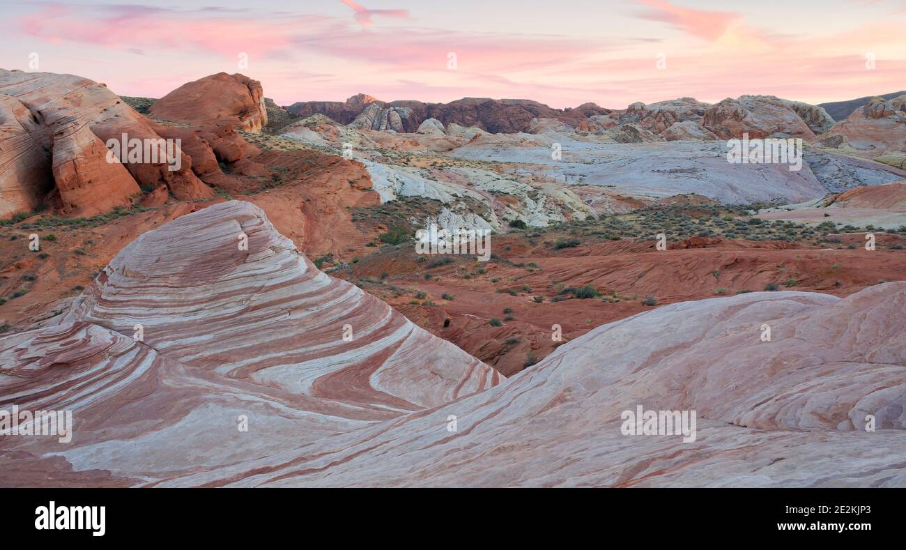 Sunset over Fire Wave Sandstone Formation Stock Photo