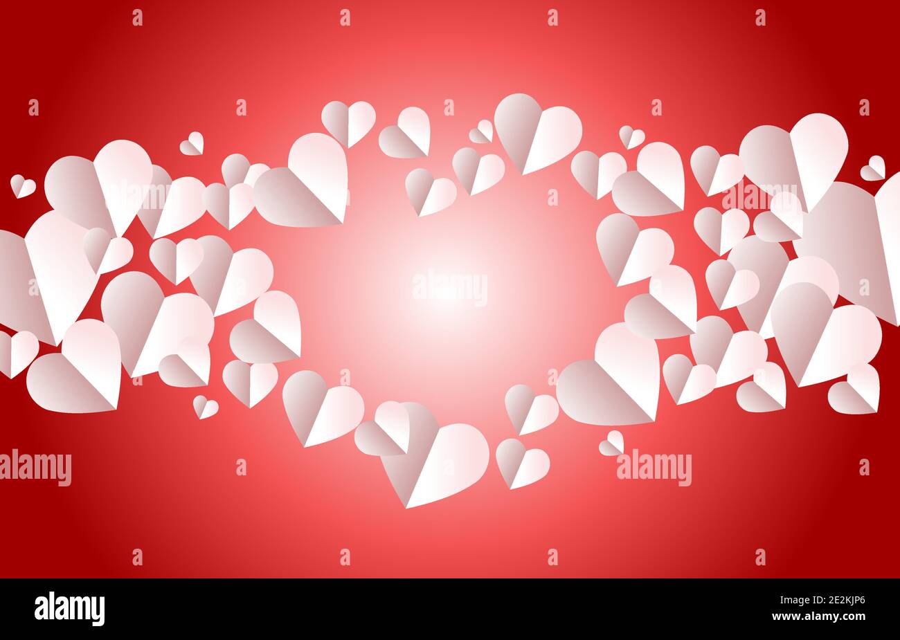background Valentine white paper hearts on red background .vector ...