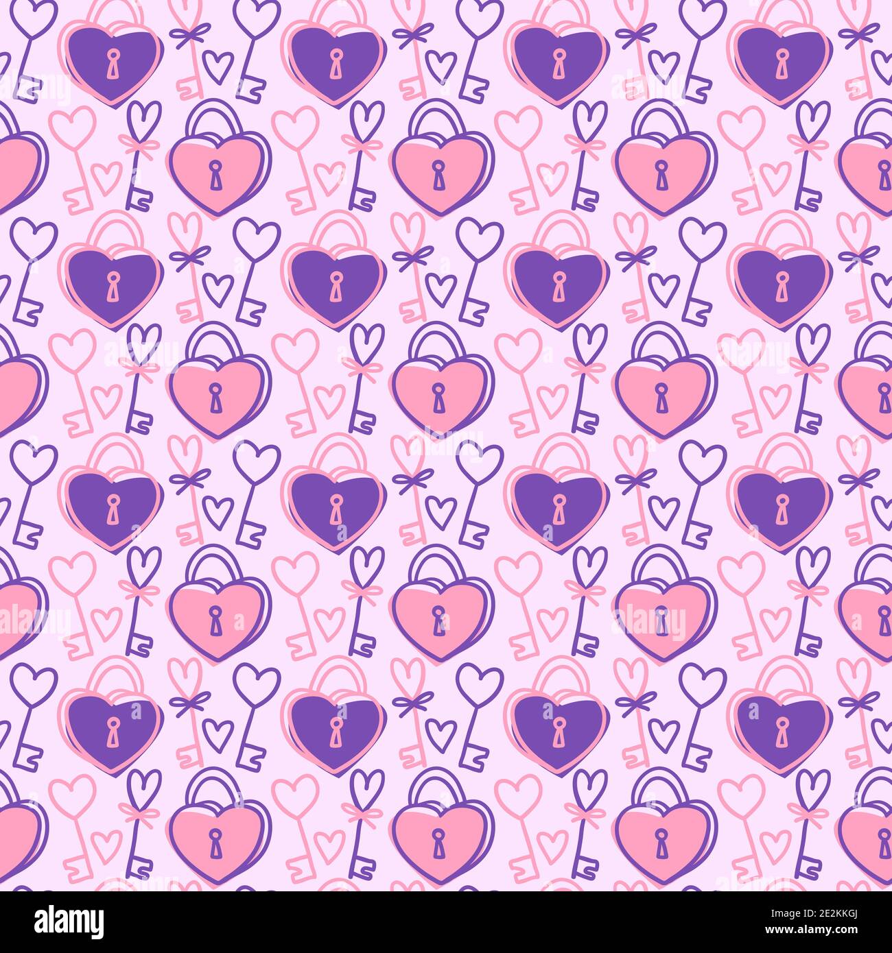 Seamless pattern Valentines Day theme doodle Vector of hand drawn lock ...