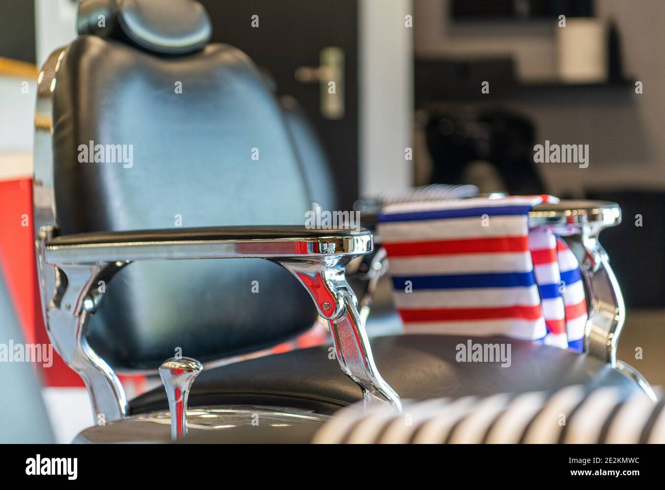 Closed Business Concept. Stylish Empty Barber Shop Chair. Going Out of