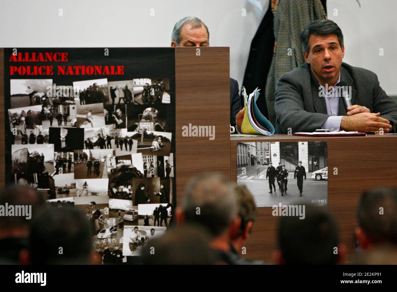 Reunion syndicale des membres de Alliance Police Nationale en presence du  Secretaire General, Jean-Claude Delage, en vue des prochaines elections  syndicales au commissariat central de Lille, nord de la France, le 5