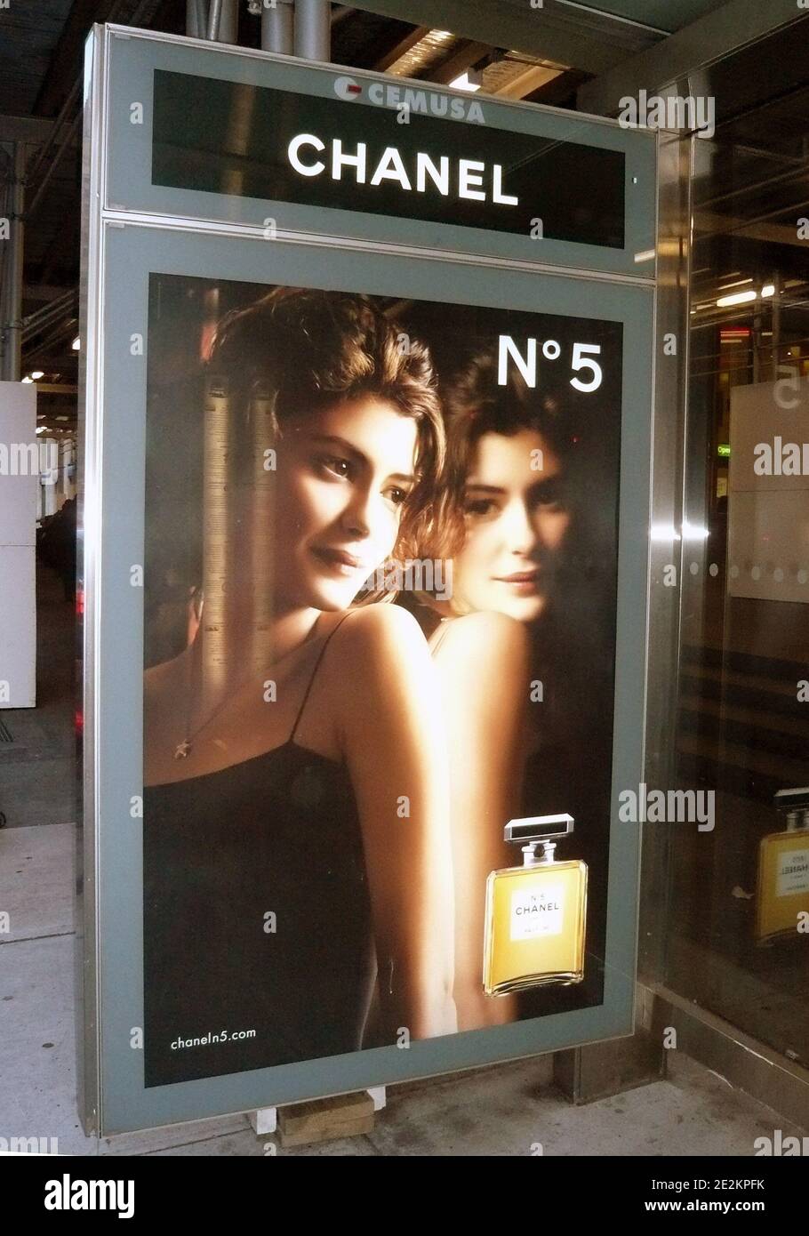 French actress Audrey Tautou is seen in an advertising campaign for the new  Chanel fragrance 'Number 5' on a bus stop in New York City, NY, USA on  January 6, 2010. Photo