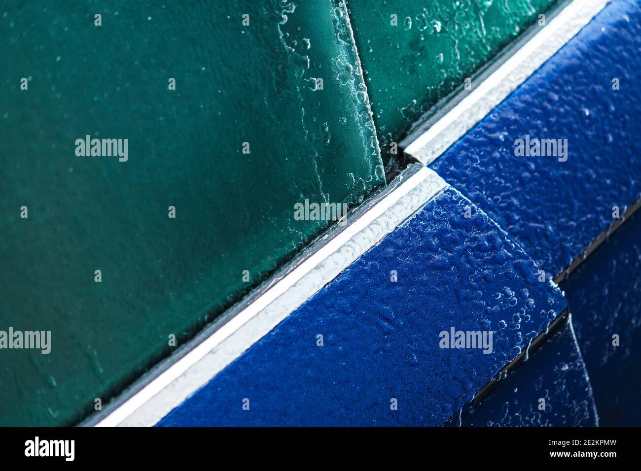 Frozen Car Door Opening Problem Automotive Seasonal Weather Issues. Vehicle Covered by Ice and Frost. Stock Photo