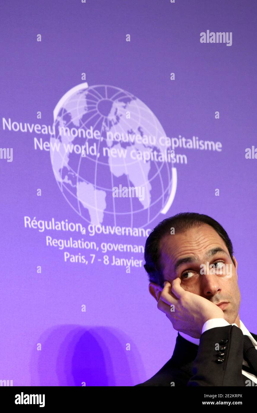 Egyptian President's son Gamal Mubarak participates in the symposium 'New World New Capitalism' in Paris, France on January 8, 2010. Photo by Stephane Lemouton/ABACAPRESS.COM Stock Photo