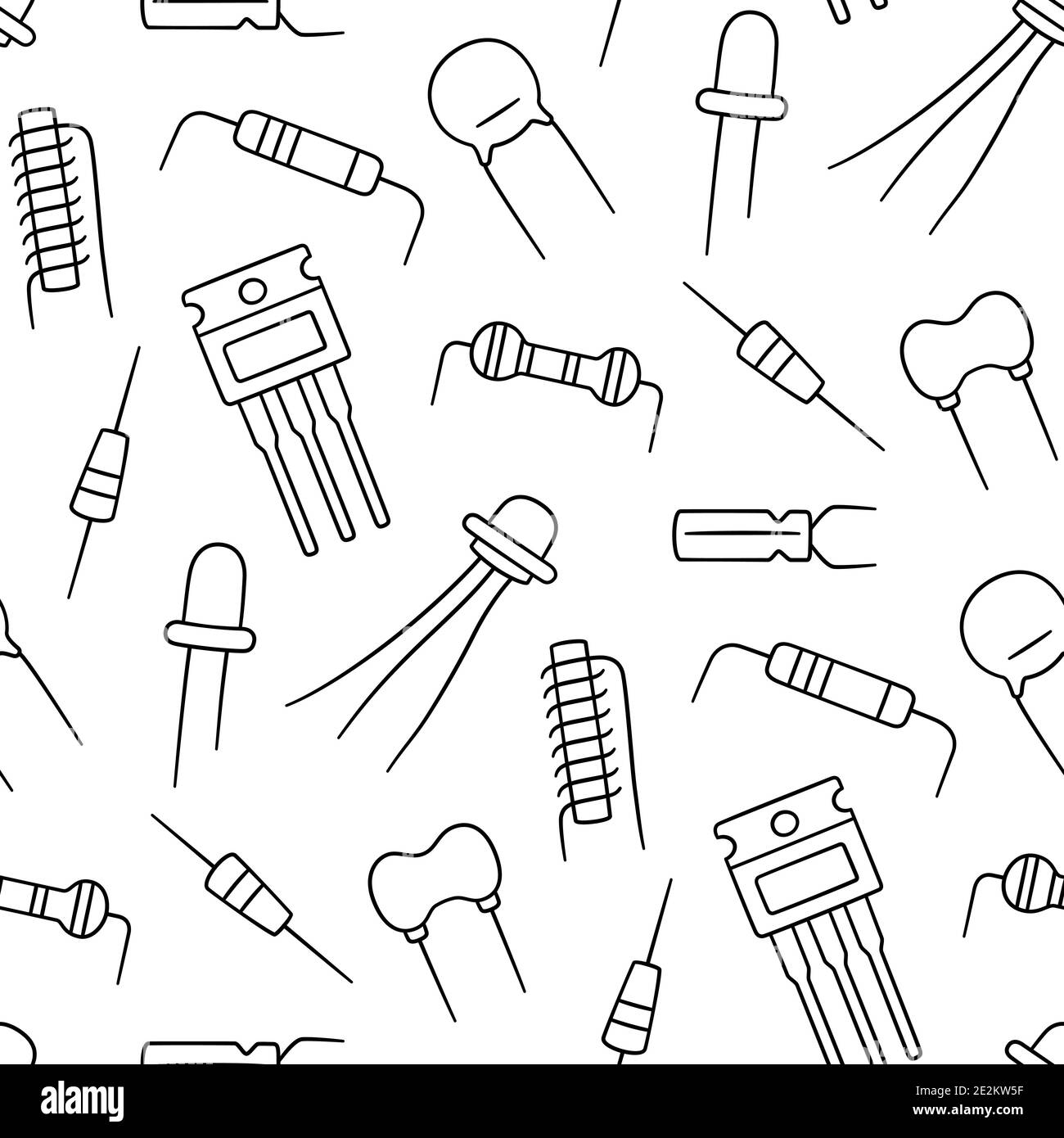 Electrical components. Set of diode, transistor capacitor, resistor