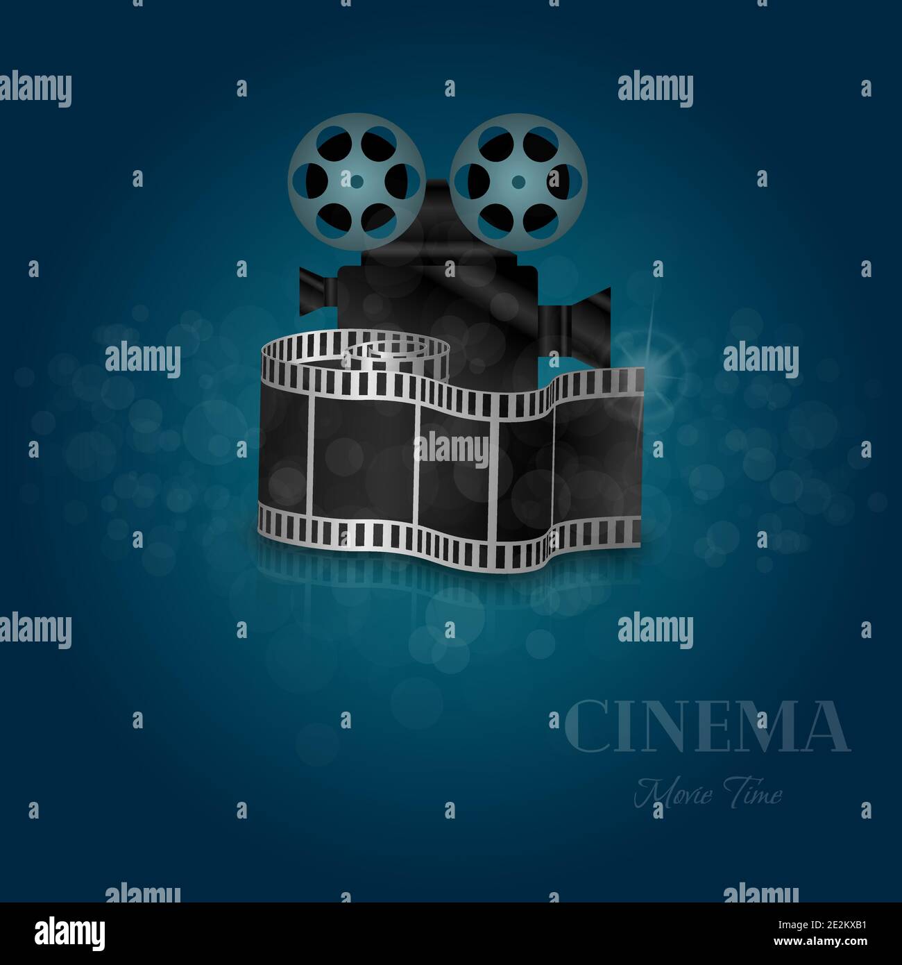Movie time. Realistic concept. Realistic camera with cinema stripe. Eps10 Stock Vector