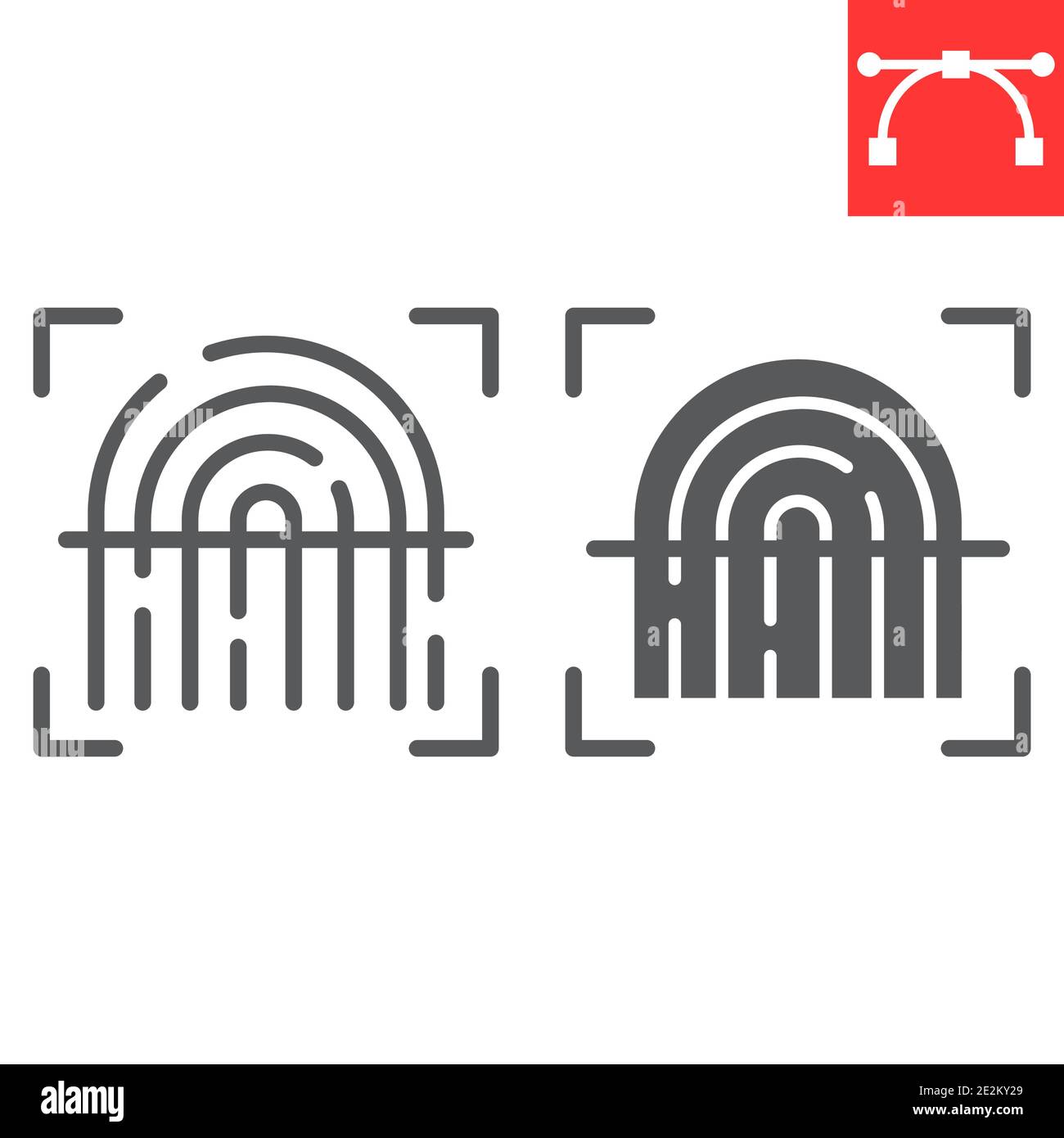 Fingerprint scan line and glyph icon, security and biometric, finger ...