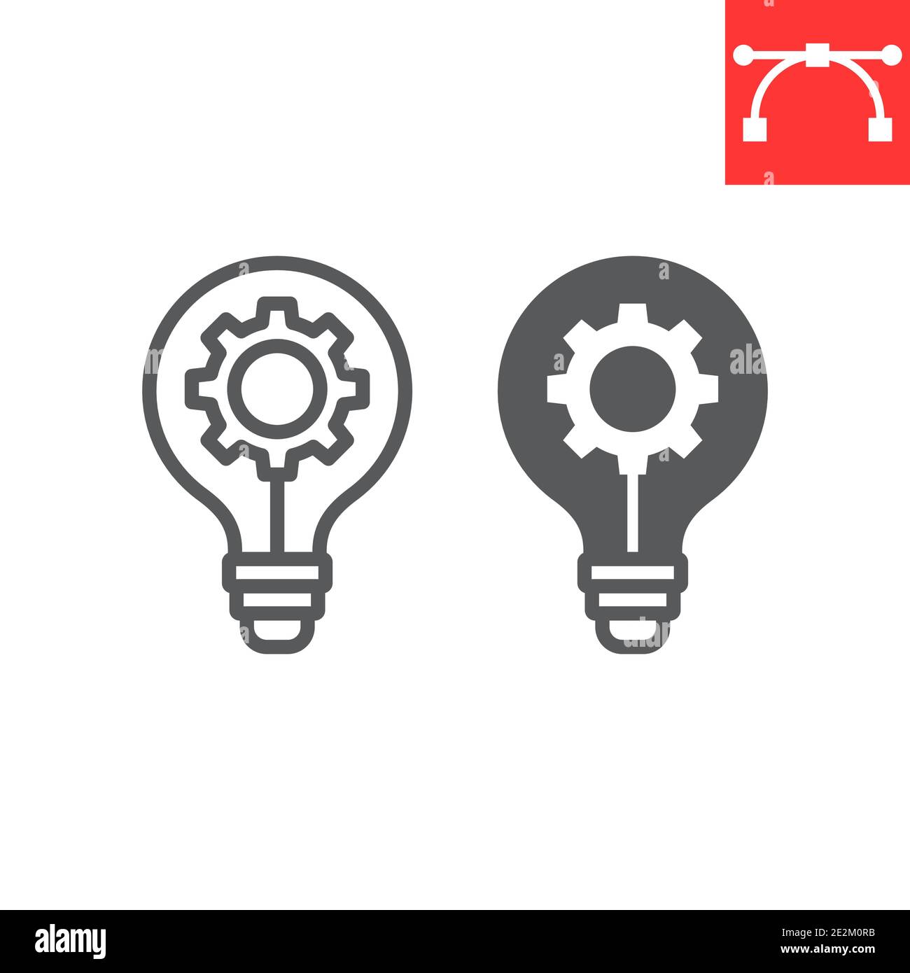 Idea generation line and glyph icon, creative and gear, light bulb sign ...
