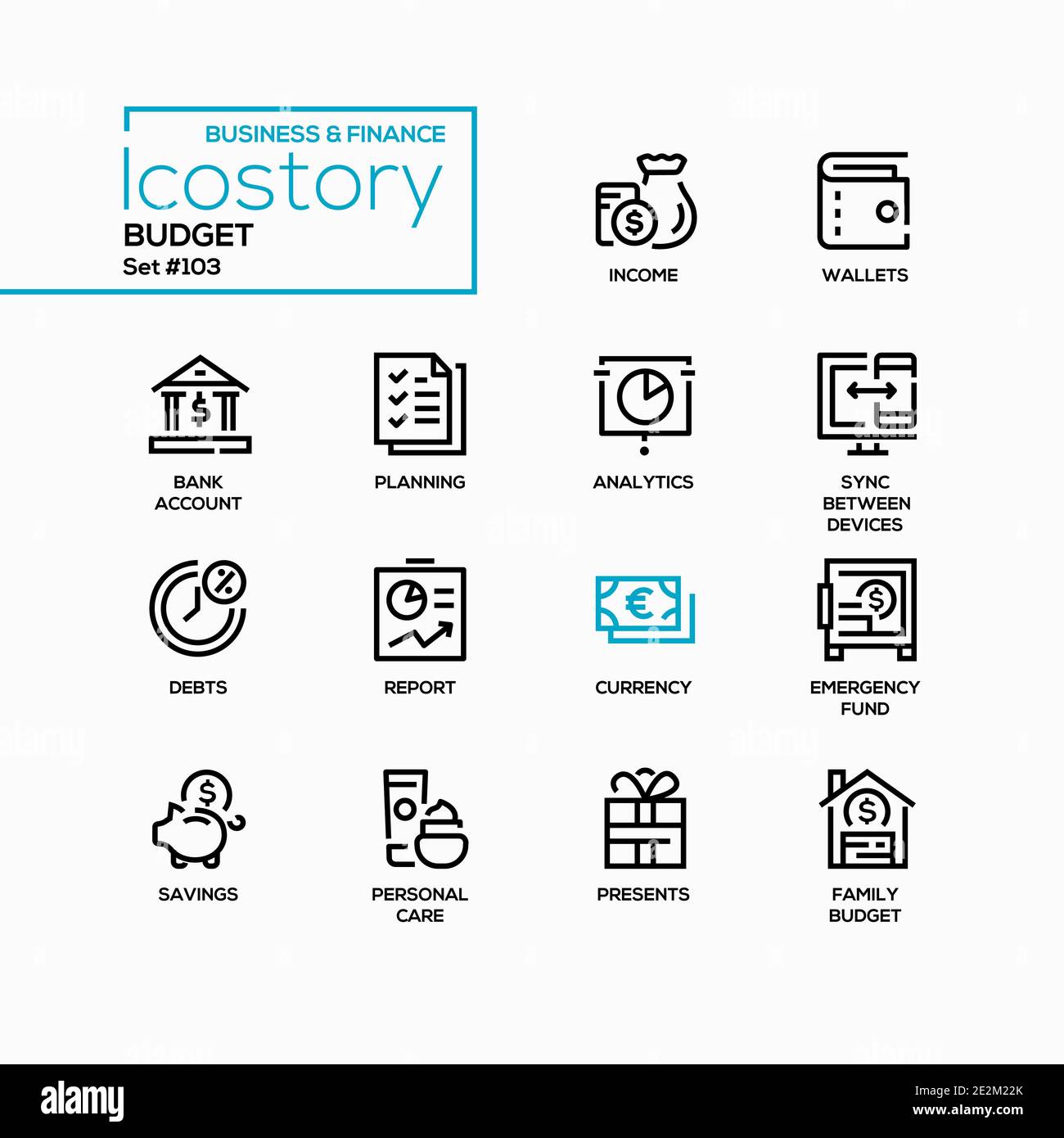 Budget vector line design style icons set. Financial management