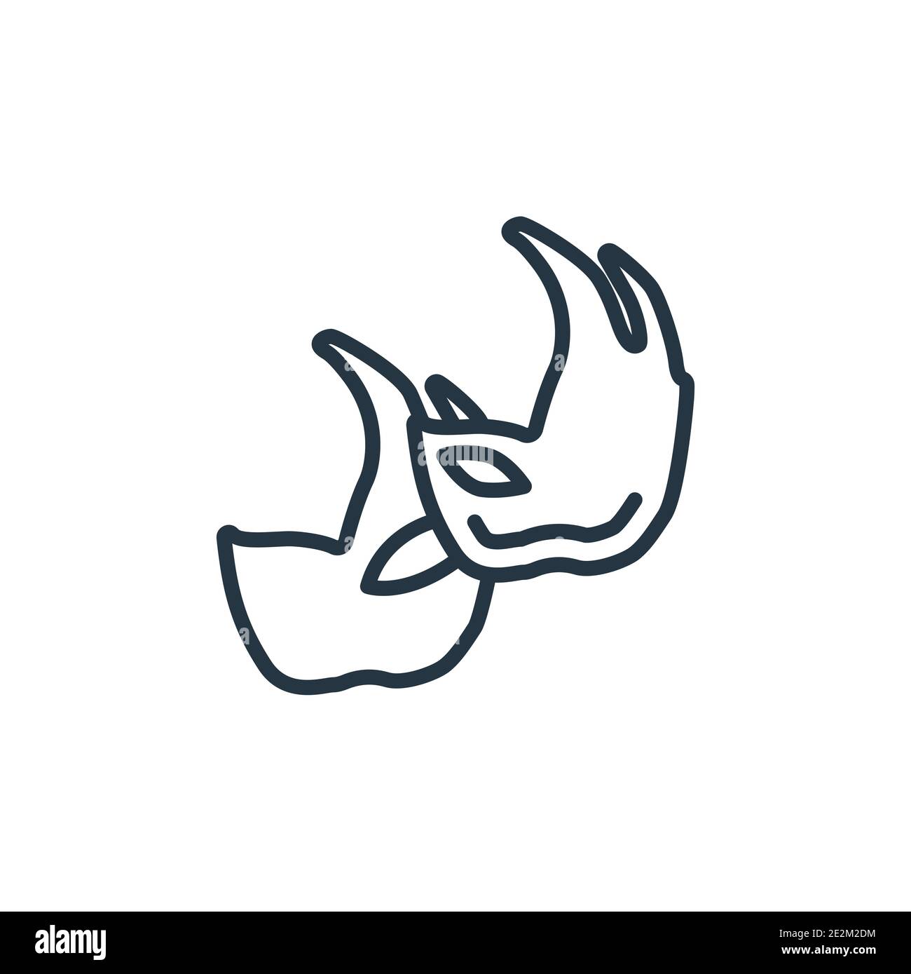 Two carnival masks outline vector icon. Thin line black two carnival ...