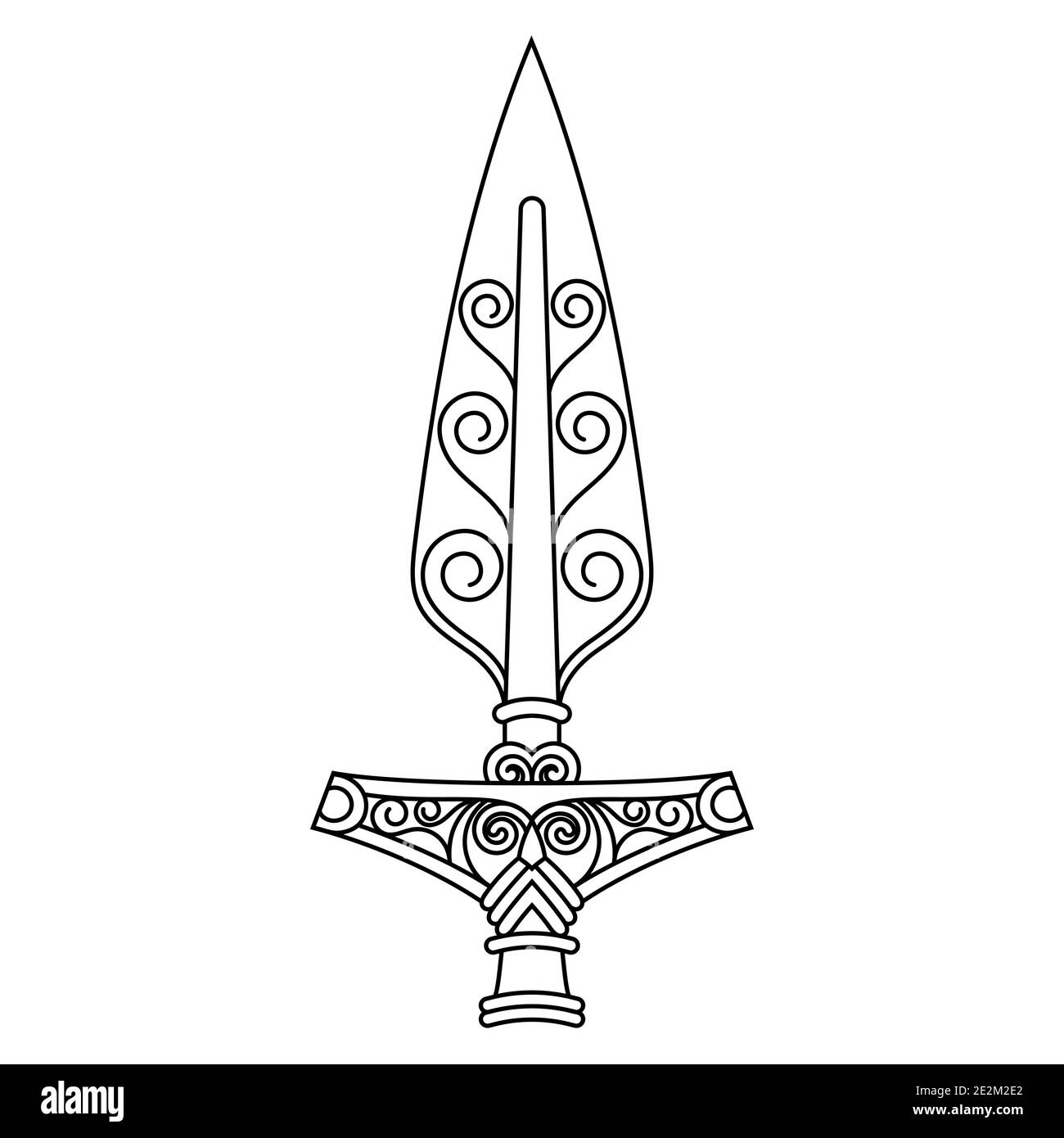 The Spear of the God Odin  Gungnir Two Wolves and Scandinavian Pattern  Stock Vector  Illustration of gungnir freki 180477419