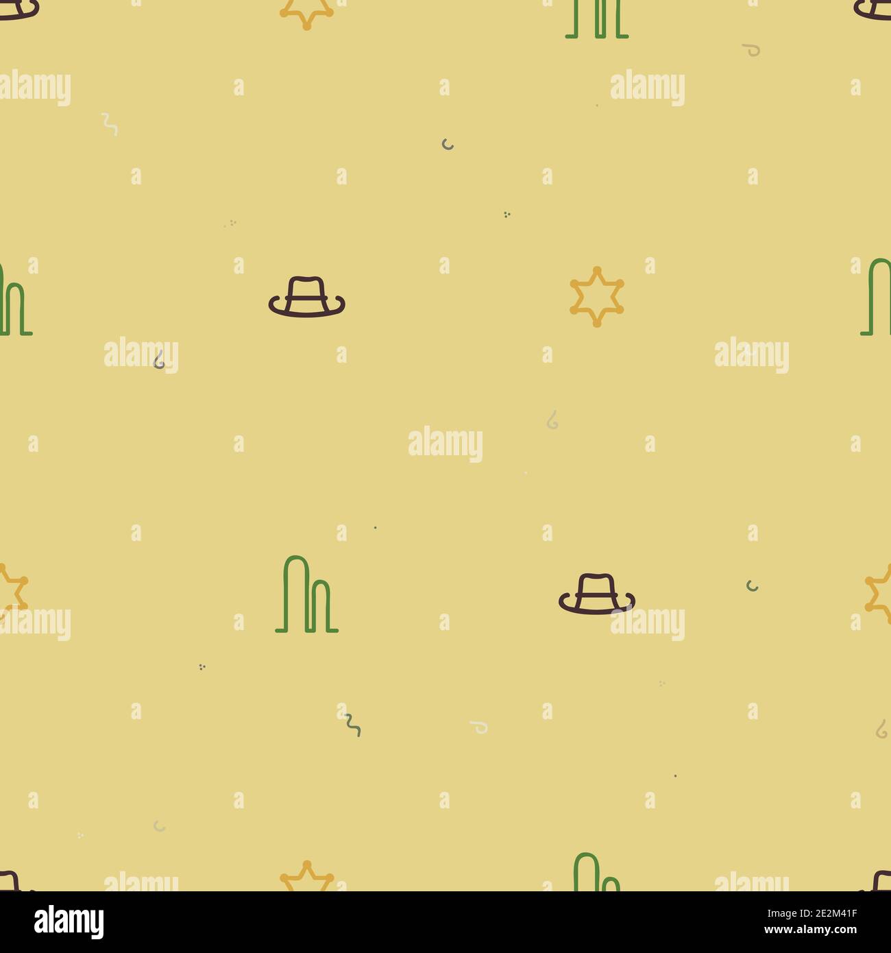 Cowboy hat, star and cactus - vector background Stock Vector Image