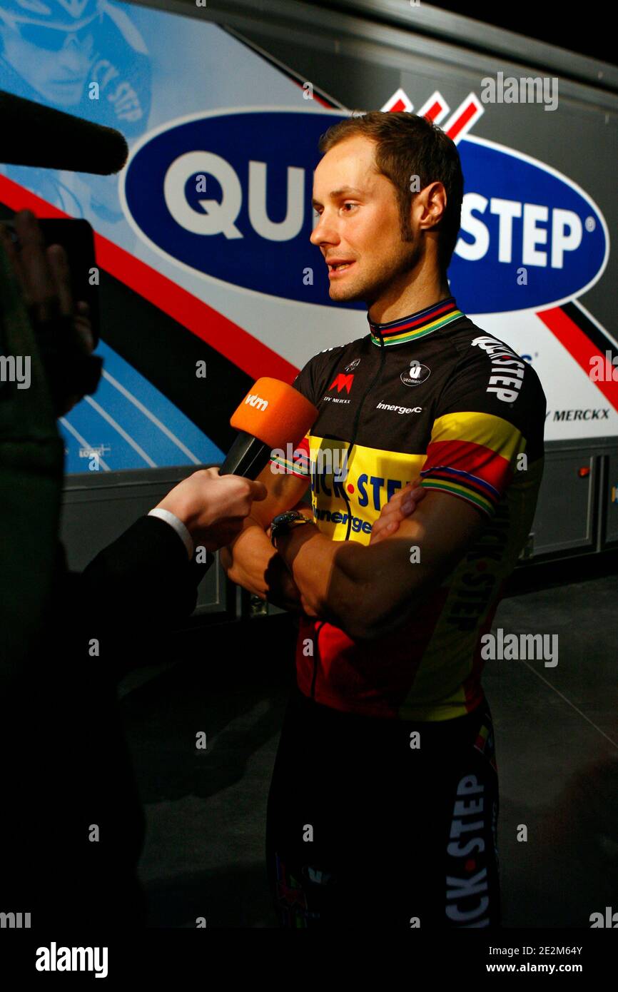 Team leader Tom Boonen during the presentation of the belgian Quick Step cycling team for 2010 season in Courtrai, Belgium on january 22, 2010. Photo by Mikael LIbert/ABACAPRESS.COM Stock Photo