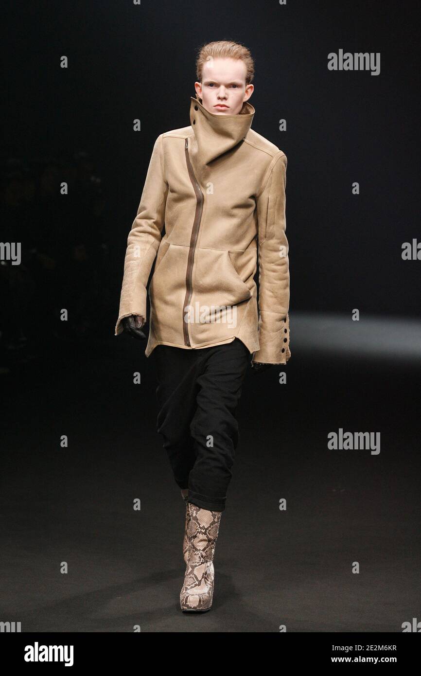 A model wears a creation of Rick Owens fashion fall winter 2010-11
