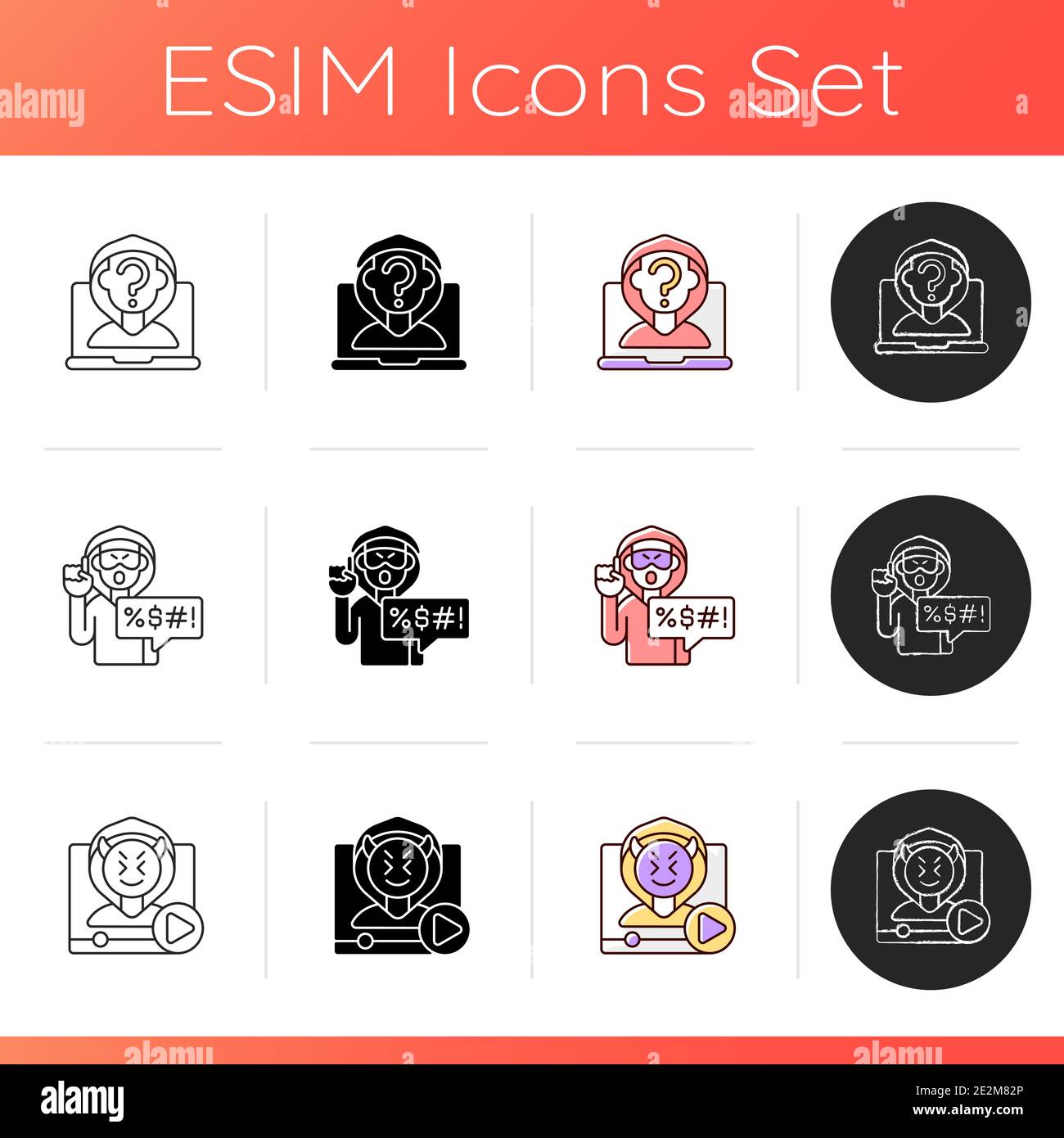 Online hater icons set Stock Vector