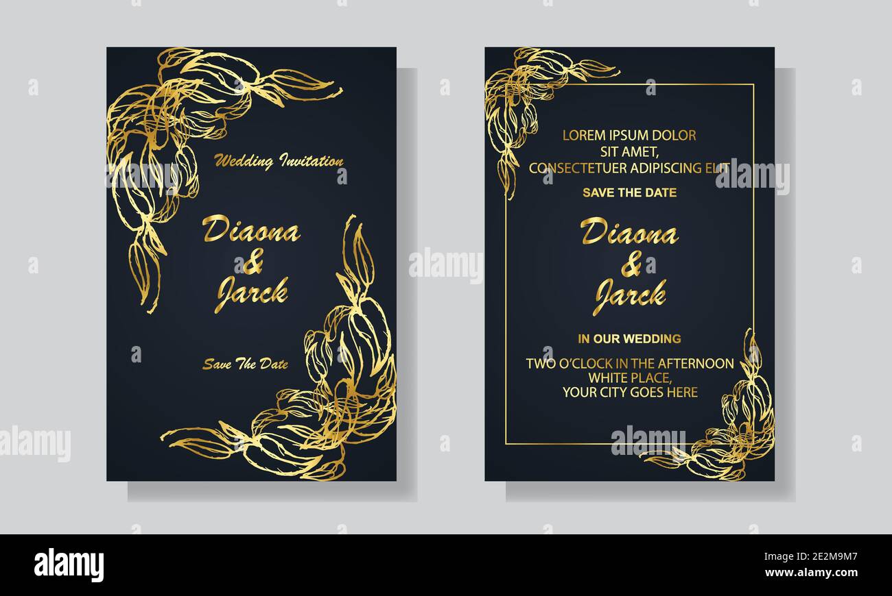 Wedding invitation card template with black and golden luxury For Sample Wedding Invitation Cards Templates