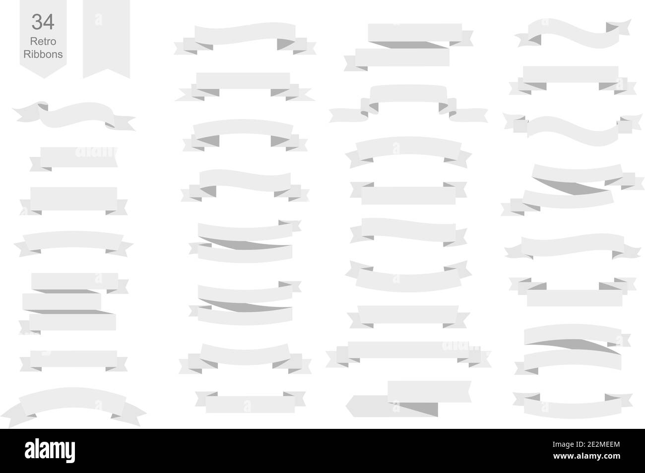 Set of 34 Ribbons in flat style. Vector white banner Ribbons isolated on white background. EPS10 Stock Vector