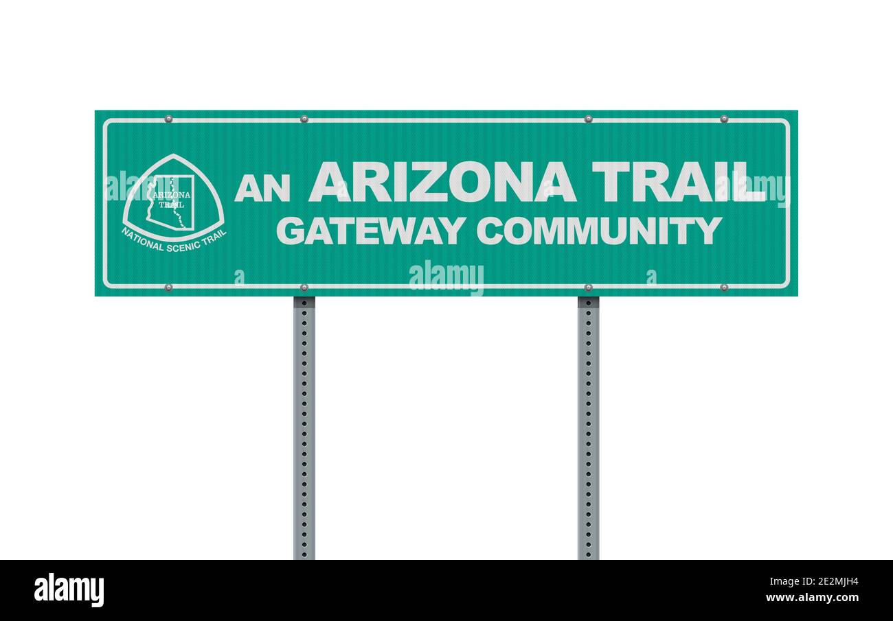 Vector illustration of the Arizona Trail Gateway Community green road sign on metallic posts Stock Vector