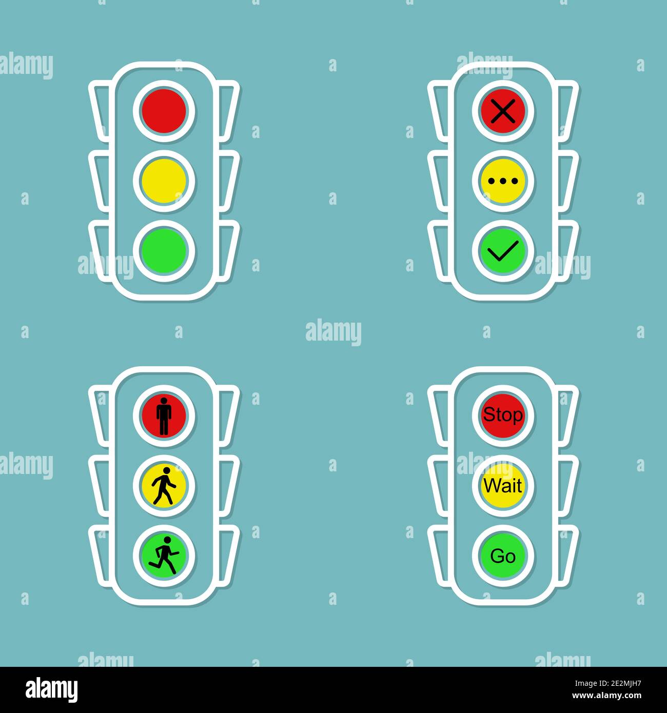 Traffic Light icons set yes, no and wait. Stand, walk and run. Eps10