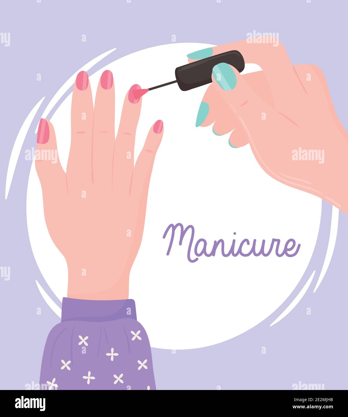manicure, female hand painting nails or applying nail polish vector