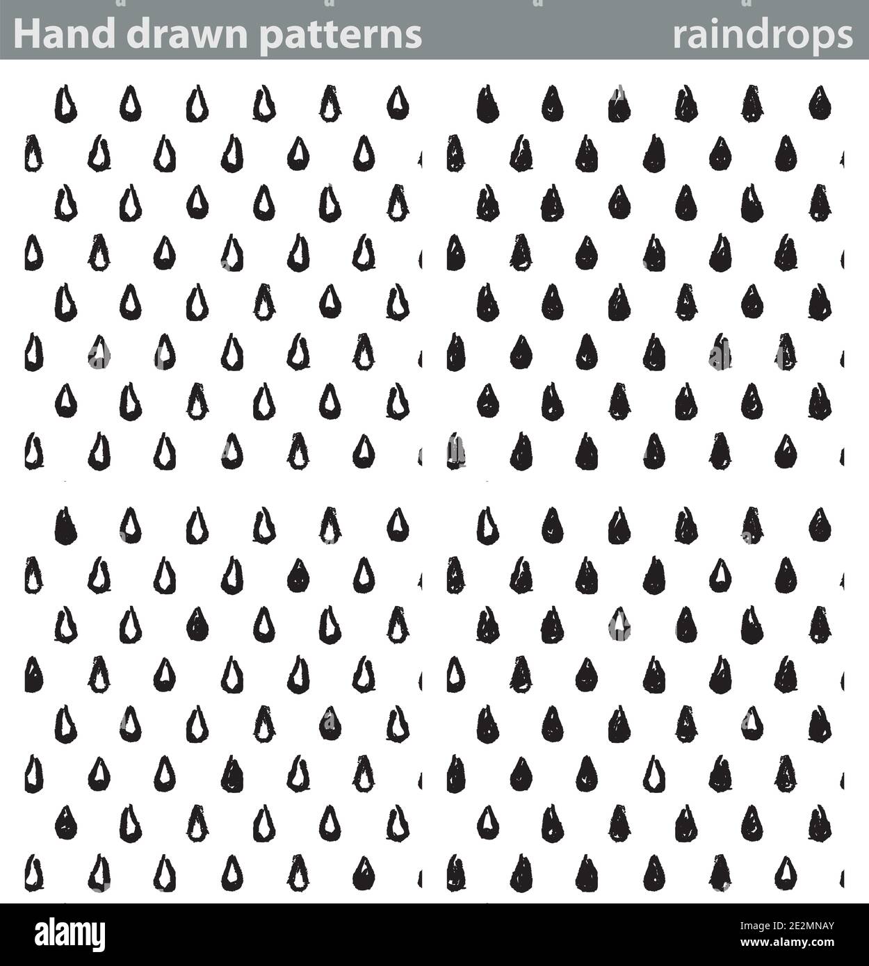 Four different seamless patterns made with hand drawn raindrops. Stock Vector