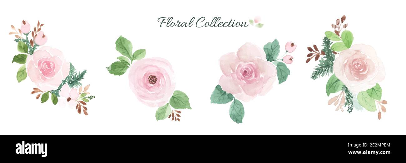 Watercolor floral bouquet design element set. Vector flower for wedding ...