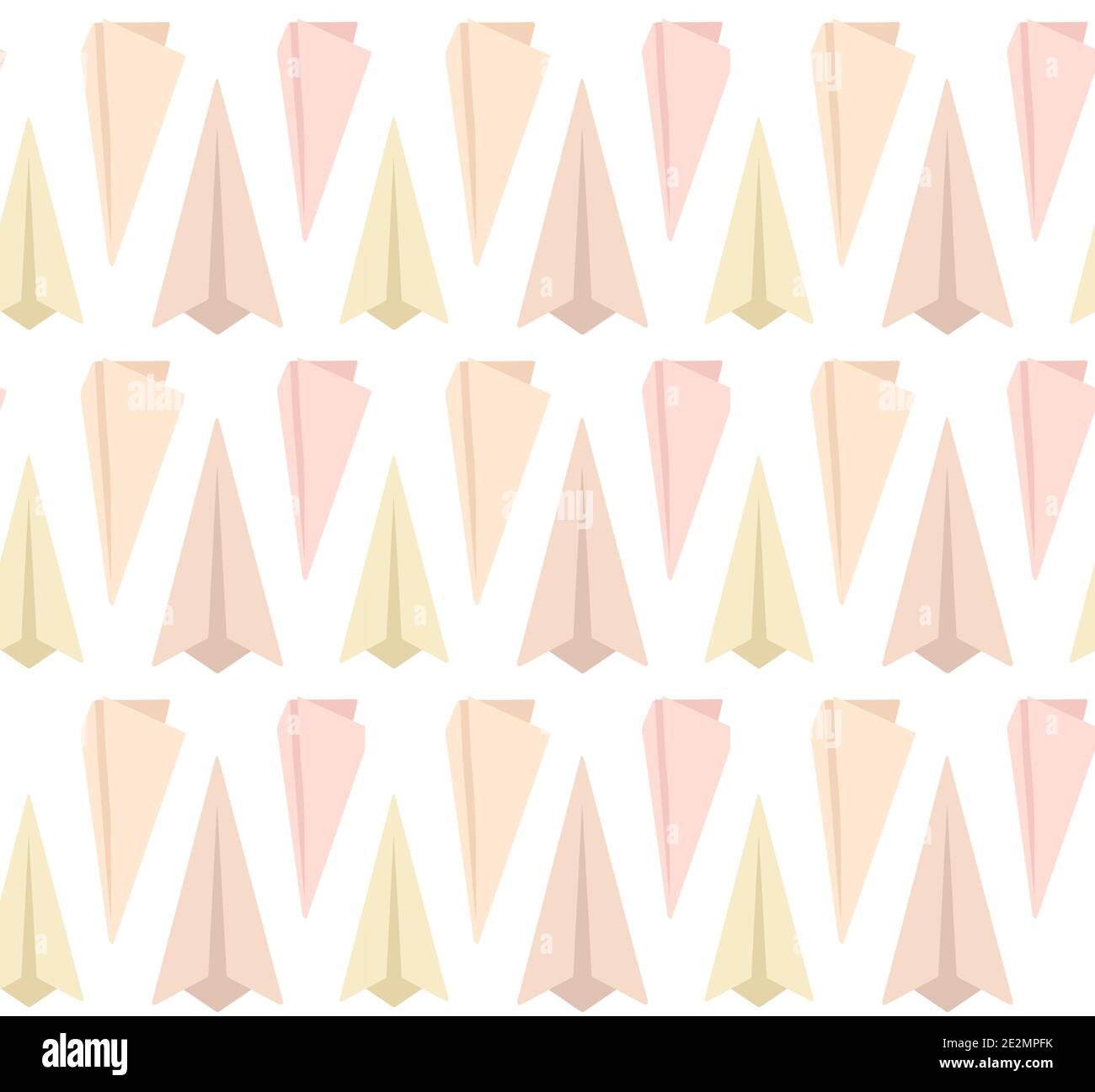 Seamless pattern of flat paper airplanes on white background in row. Transportation of correspondence and letters by air. Vector texture for wallpaper Stock Vector