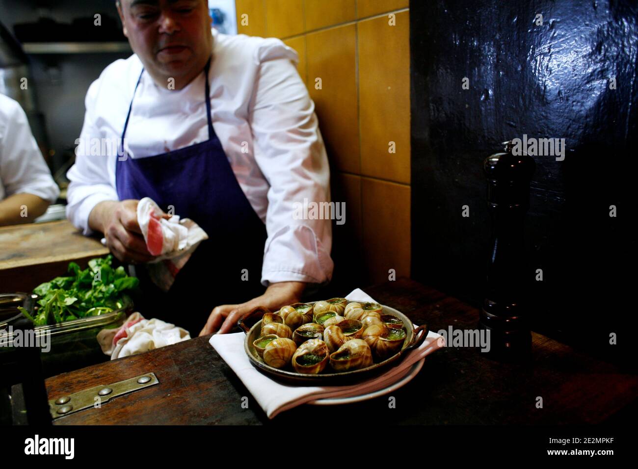 View of snails at L'Ami Louis restaurant in Paris, France January 28