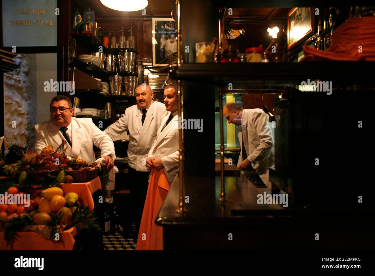 Louis Gadby, one of both owners, and his team pictured at L'Ami Louis restaurant in Paris, France December 11, 2009. Photo by Jean-Luc Luyssen/ABACAPRESS.COM Stock Photo