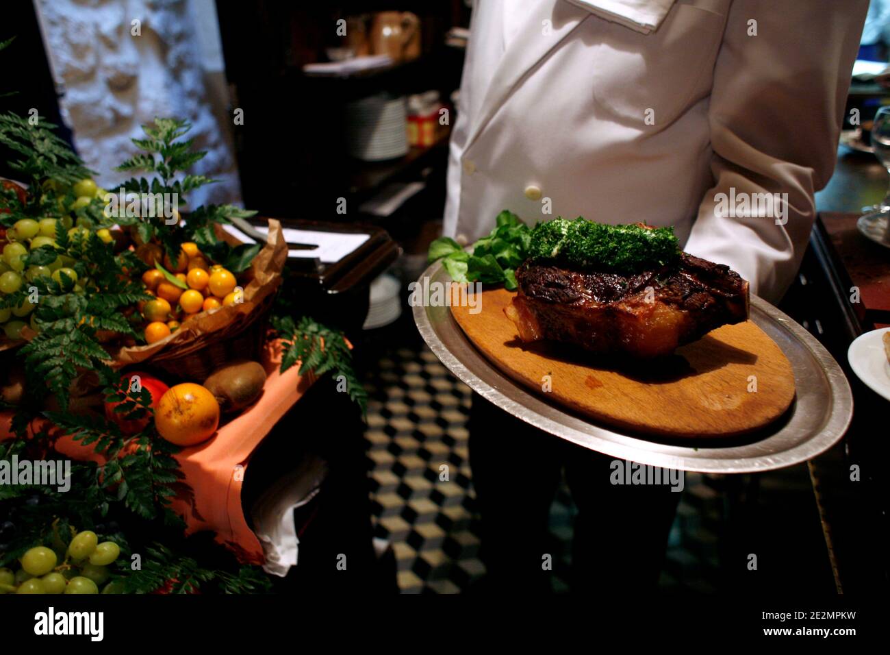 View of a rib at L'Ami Louis restaurant in Paris, France January 28, 2010. Photo by Jean-Luc Luyssen/ABACAPRESS.COM Stock Photo