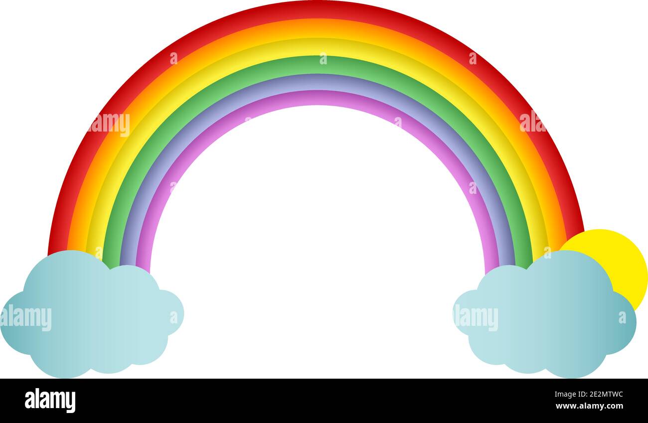 Rainbow with clouds on blank background. Vector illustration Stock ...