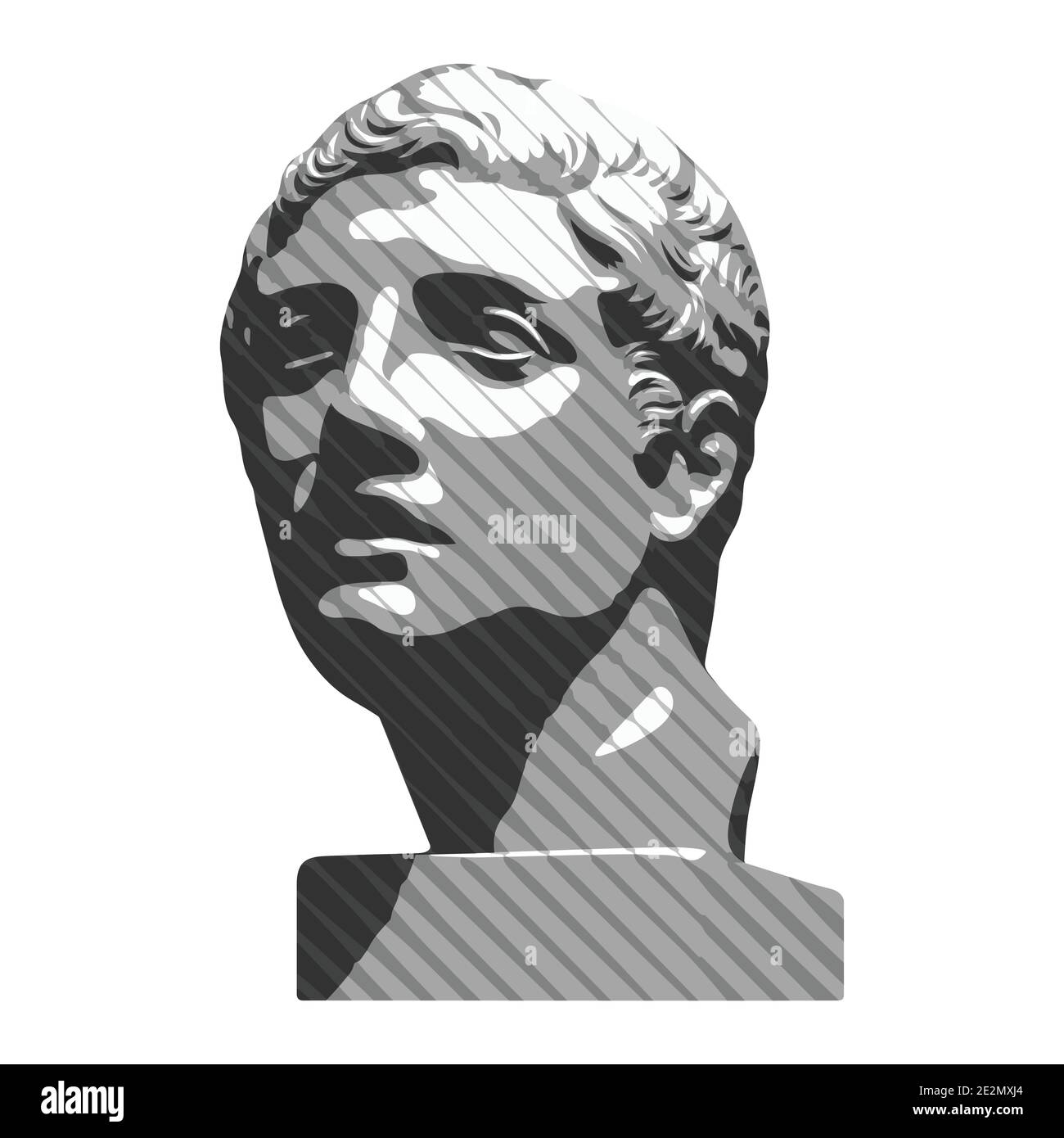 Vector illustration of hand drawn antique statue. Plaster bust of a young man Stock Vector