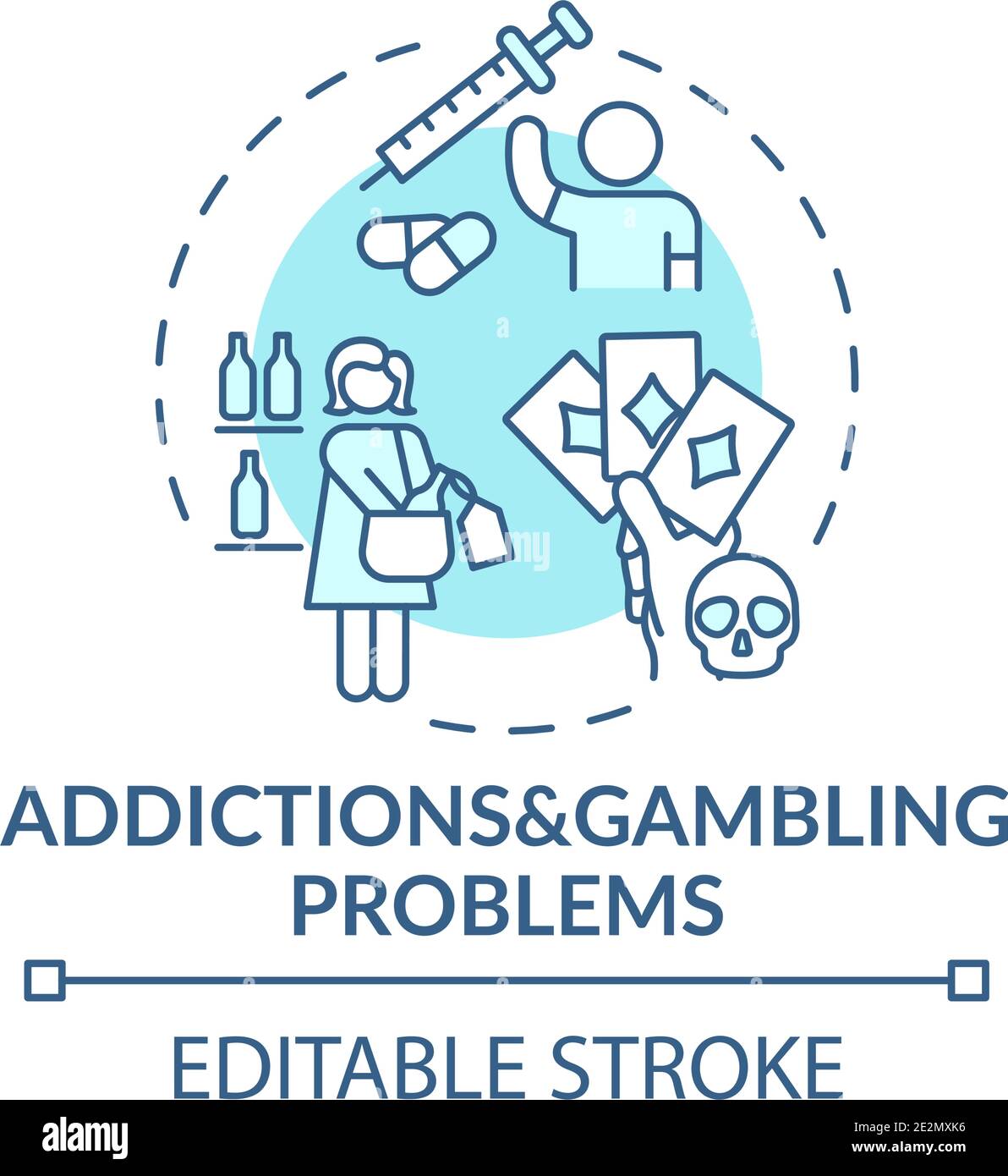 Addictions and gambling problems turquoise concept icon Stock Vector
