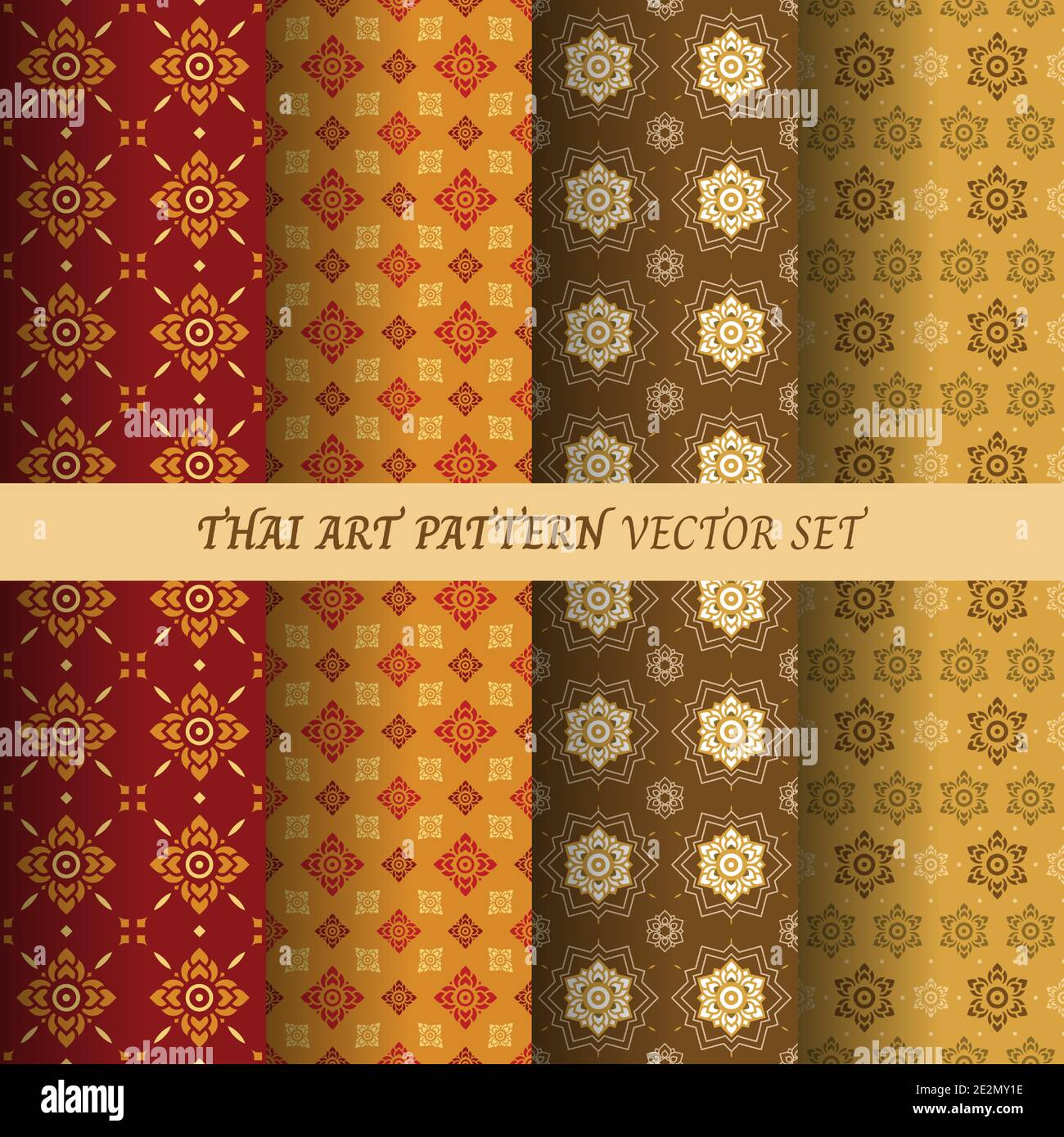 Thai flower pattern seamless wallpaper vector set illustration. Stock Vector