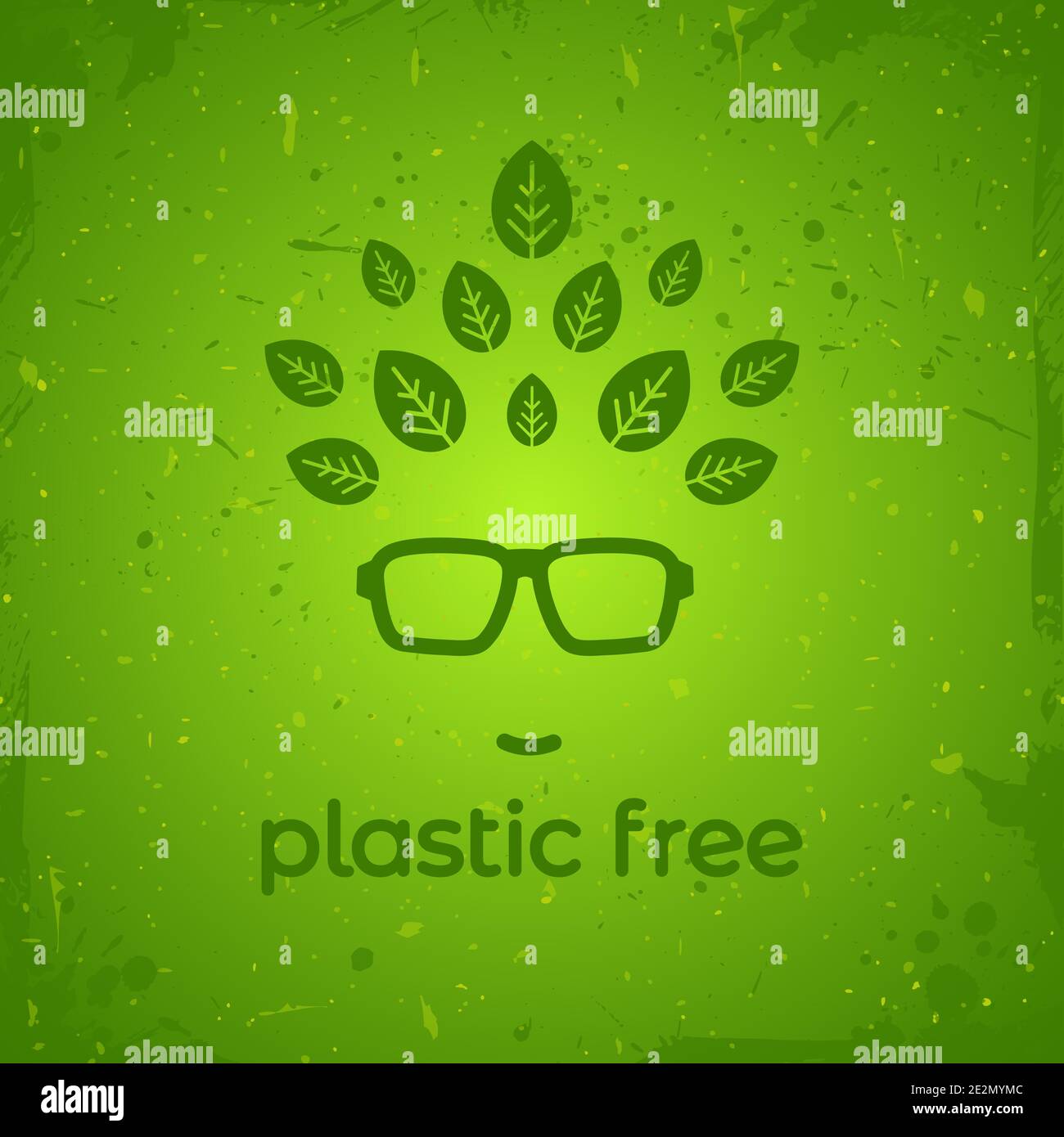 Greengrunge poster with man's head in hipster glasses, leaves and text  plastic free . Ecology, eco friendly scratched placard. Go green concept.  No pl Stock Vector Image & Art - Alamy