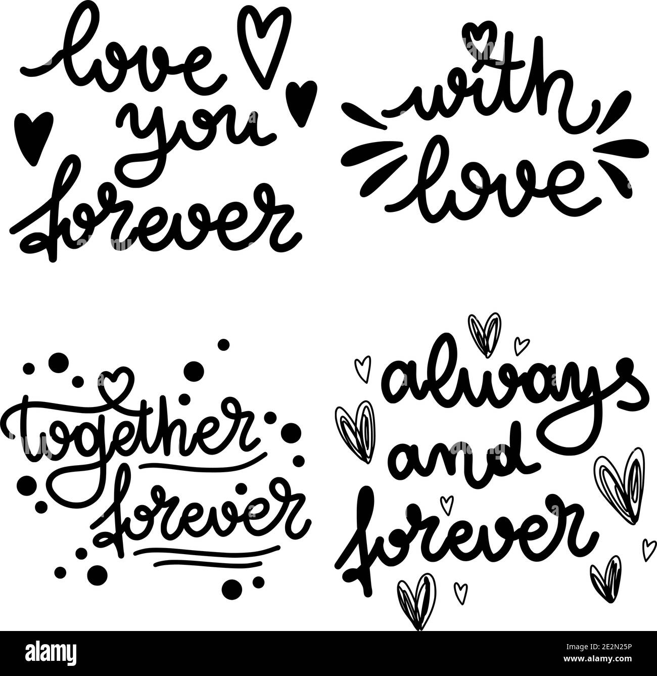 Vector set of lettering about love. Valentines Day. Black and white ...