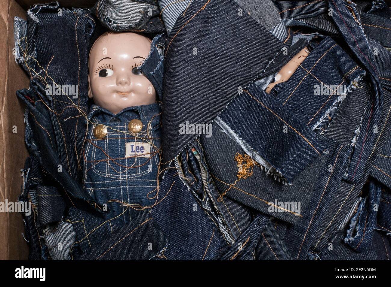 Buddy Lee doll with jeans fabric Stock Photo