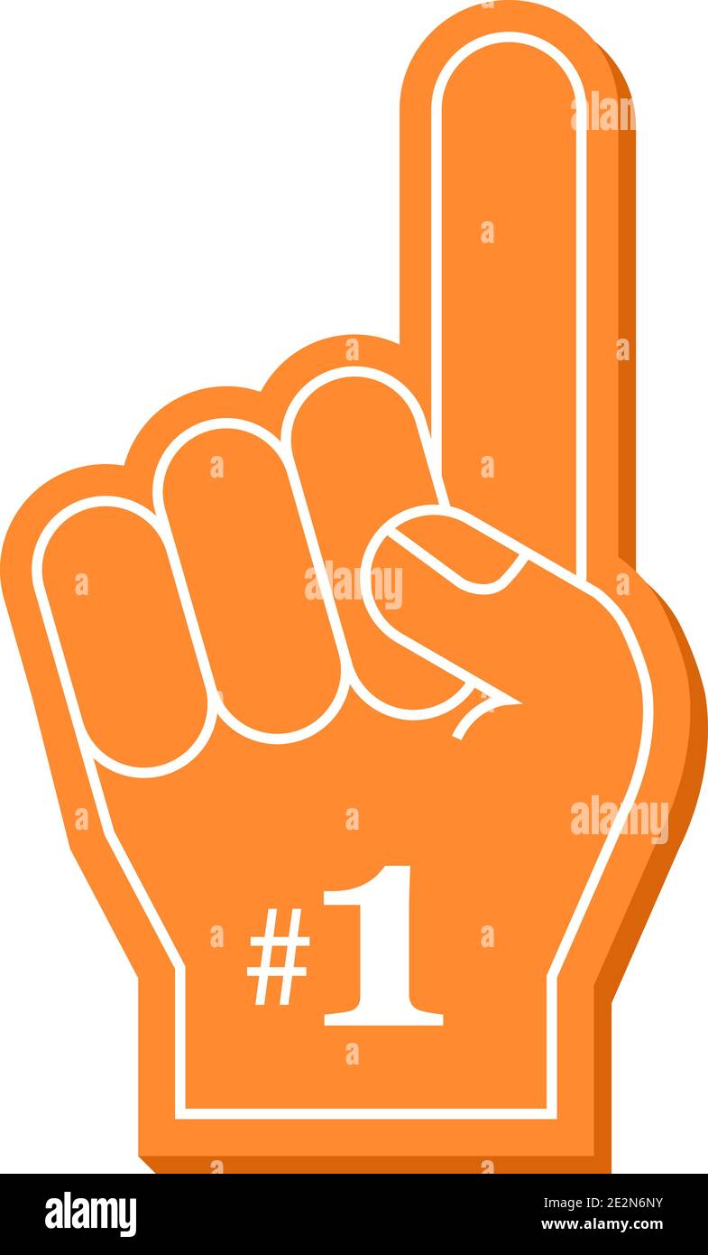 Number 1 fan. Orange foam finger, vector illustration Stock Vector