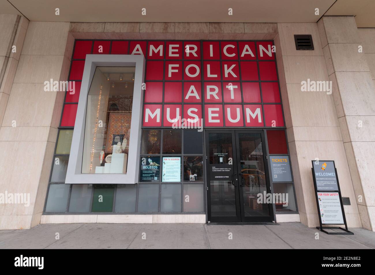 The American Folk Art Museum in Manhattan, New York at Lincoln Square, exhibits art by the self-taught since opening in 1961 Stock Photo