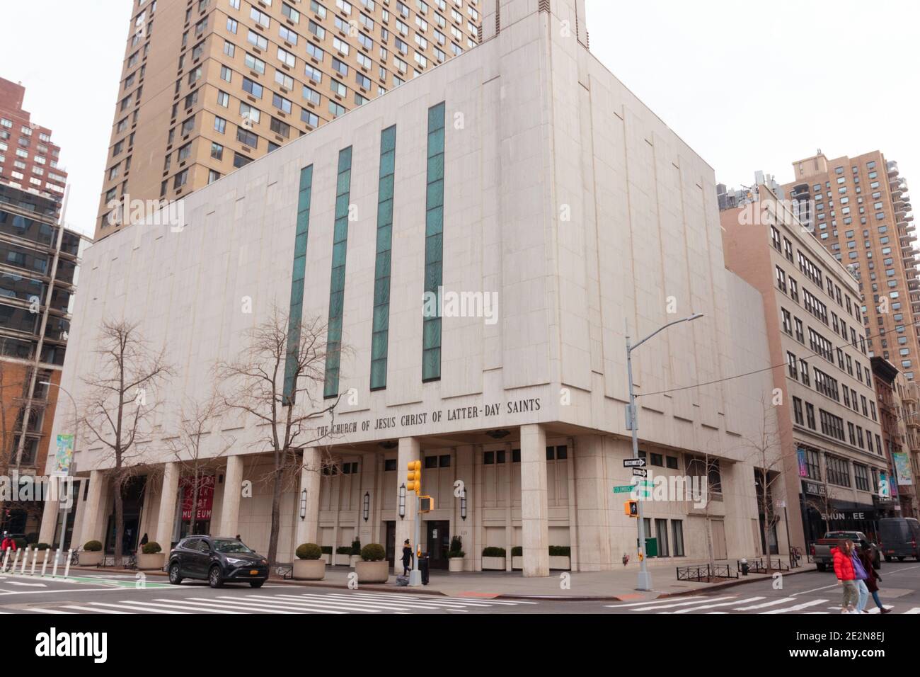 The Church of Jesus Christ of Latter-Day Saints, commonly called Mormon, Temple building at 125 Columbus Avenue, corner of 62nd and Broadway in Manhat Stock Photo