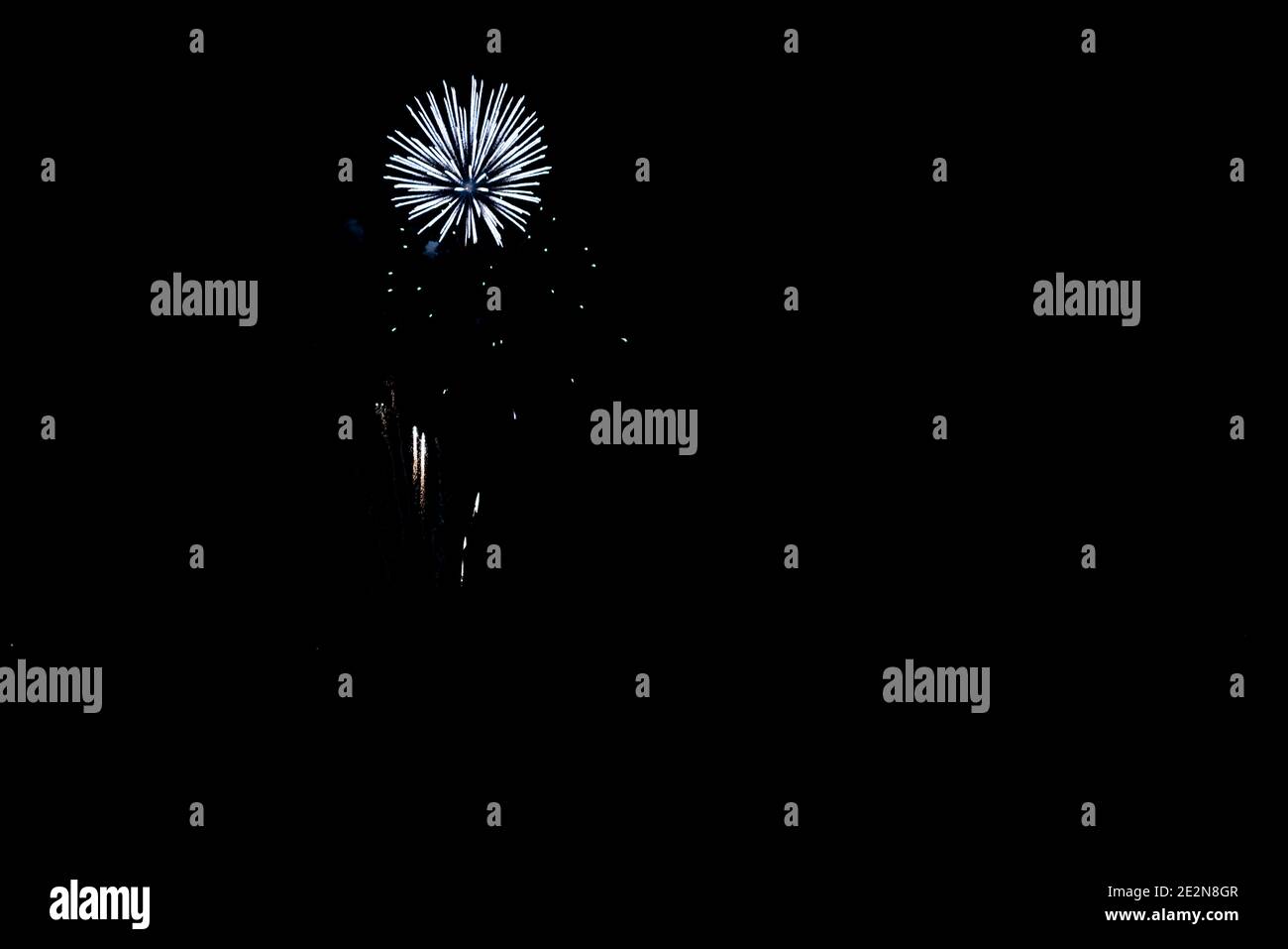 fireworks in white color black sky with copy space Stock Photo