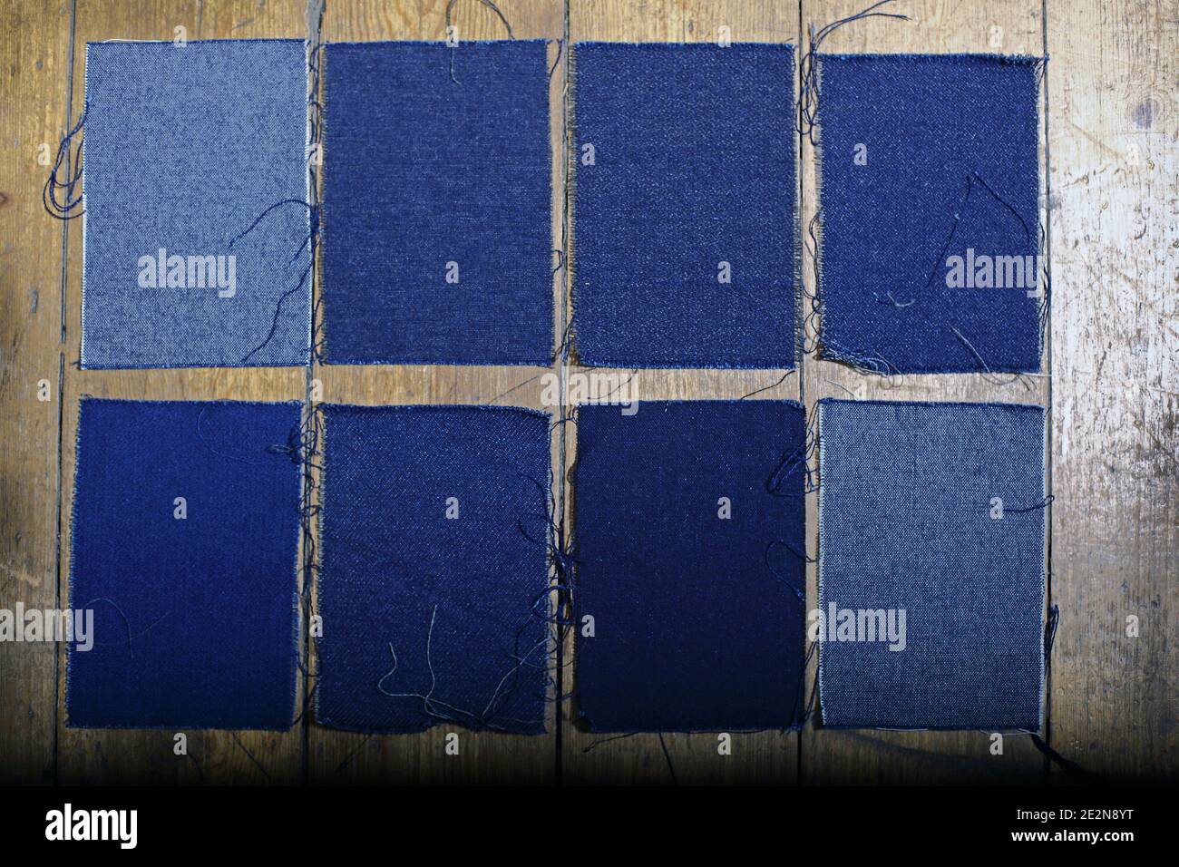 Denim Textile Industry Jeans Fabric Swatches and Samples Stock Photo