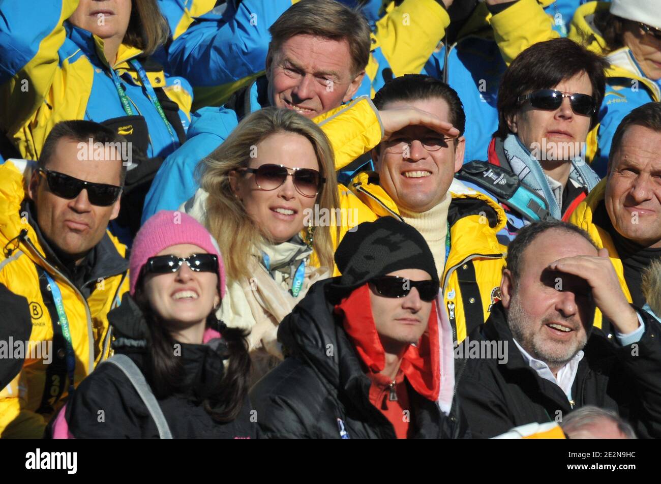 Defense minister Karl-Theodor zu Guttenberg of Germany and his wife Stephanie attend the Alpine skiing Women's Super G for the Vancouver 2010 XXI Olympic Winter Games at Creekside park in Whistler, Canada on February 20, 2010. Photo by Gouhier-Hahn-Nebinger/ABACAPRESS.COM Stock Photo
