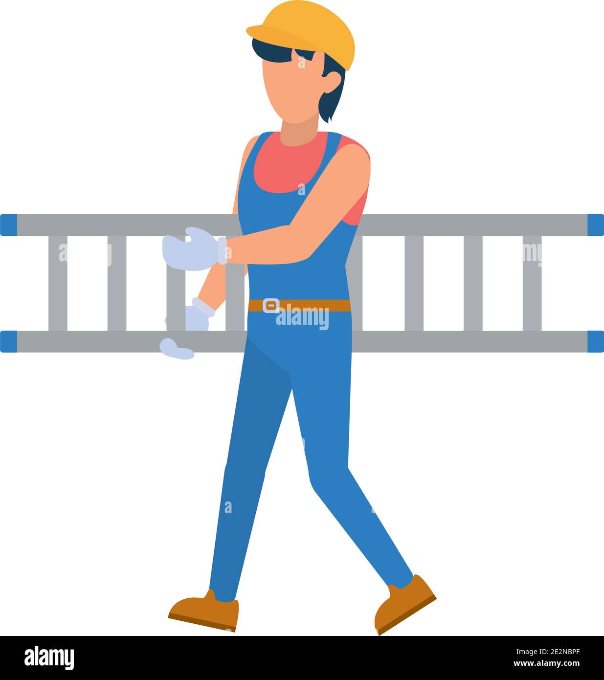 construction worker holding a ladder over white background, flat style ...